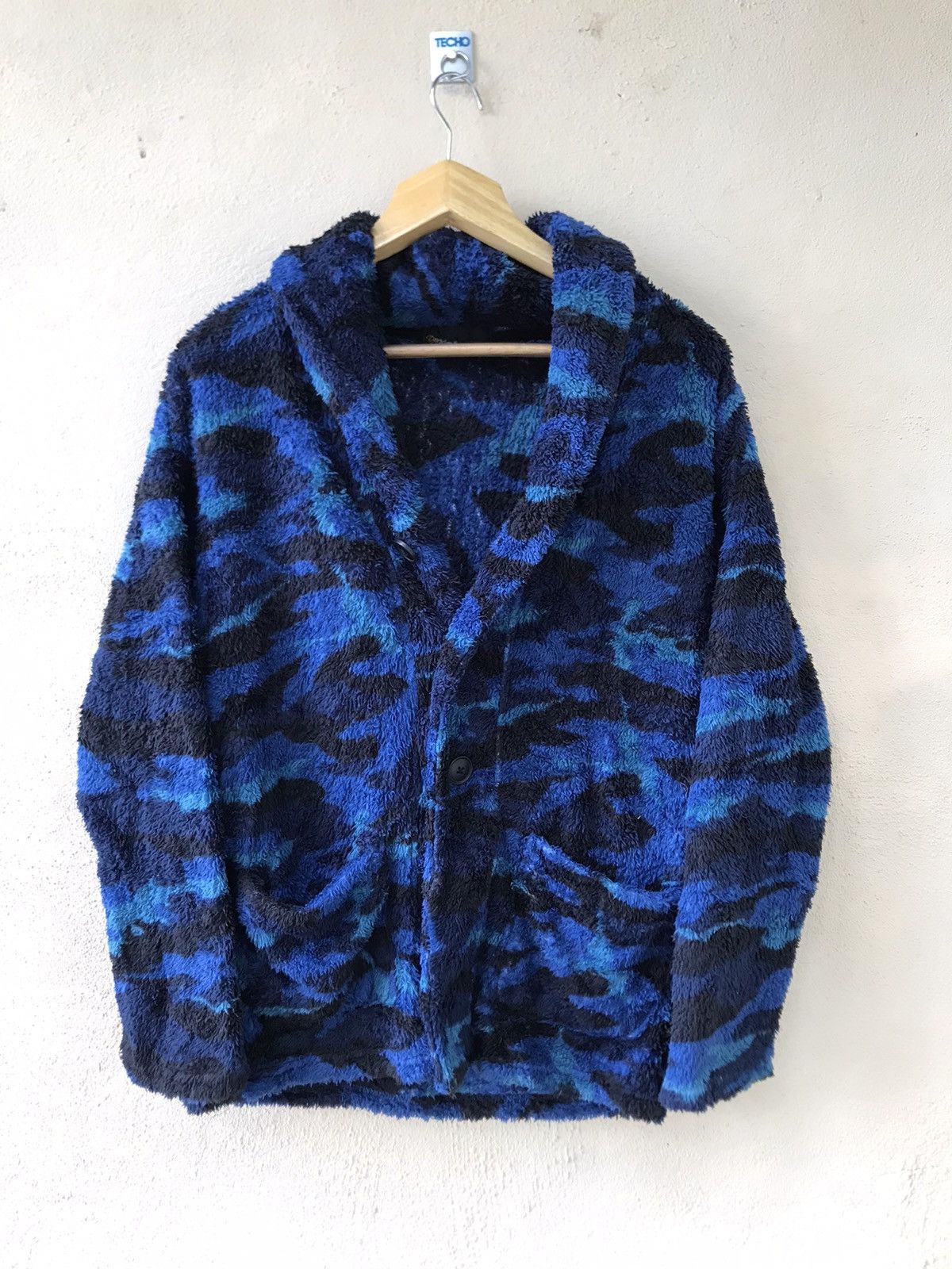 image of Japanesebrand Daymoon Blue Camo Fleece Cardigan Jacket, Men's (Size Medium)