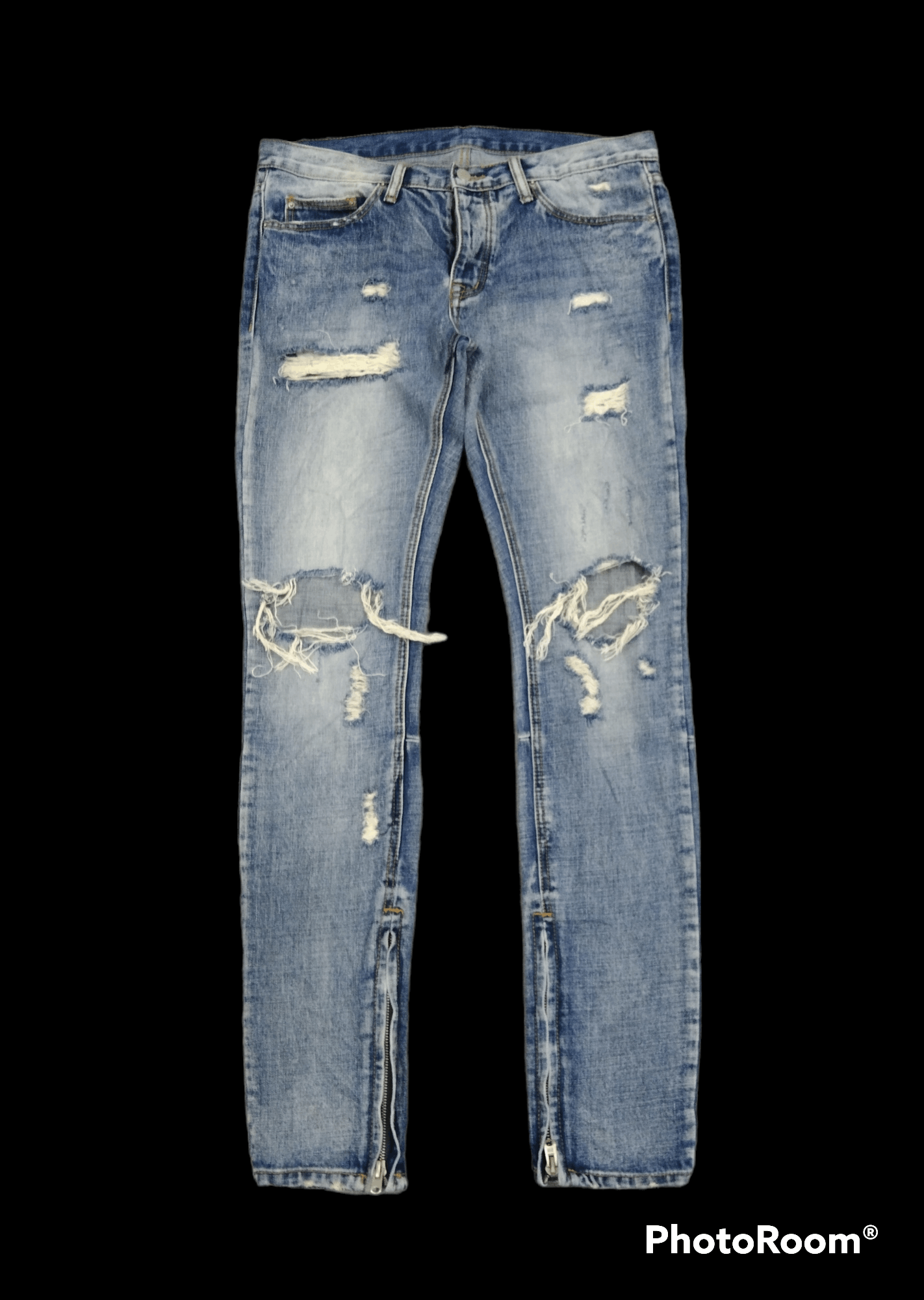 DiSTRESSED RIPED MNML INSPIRED FOG DENIM PANTS