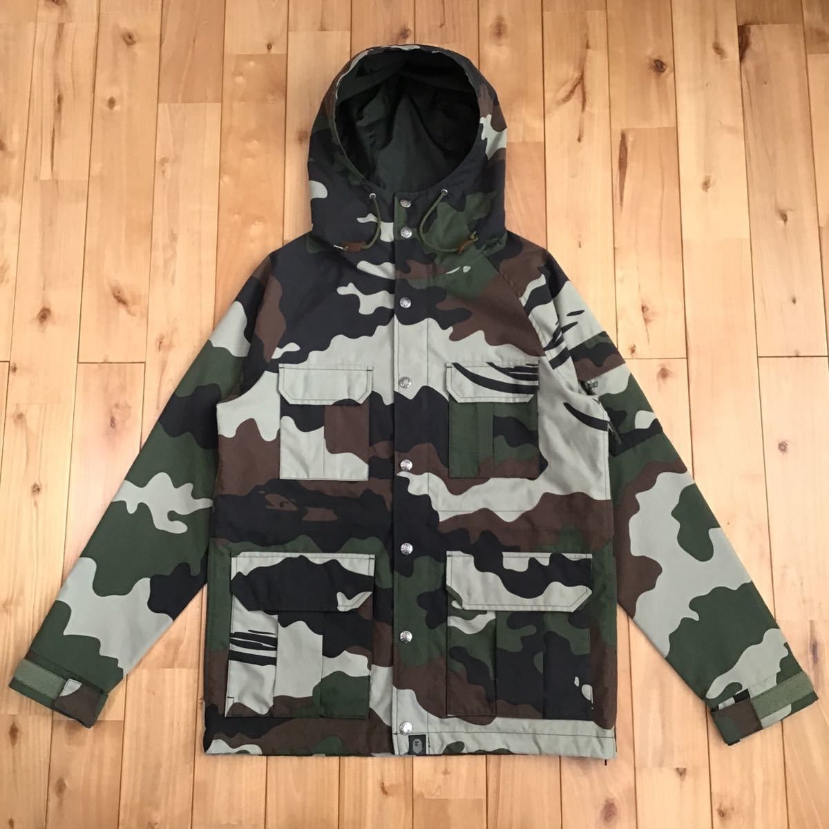 image of Bape Woodland Camo Nylon Hoodie Jacket, Men's (Size Medium)