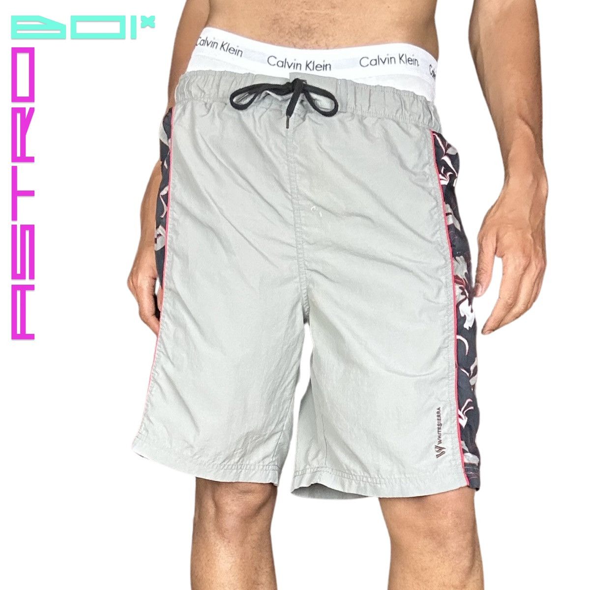 Vintage Vintage Y2K Grey Floral Print Swim Shorts _ Large Size US 38 / EU 54 - 2 Thumbnail