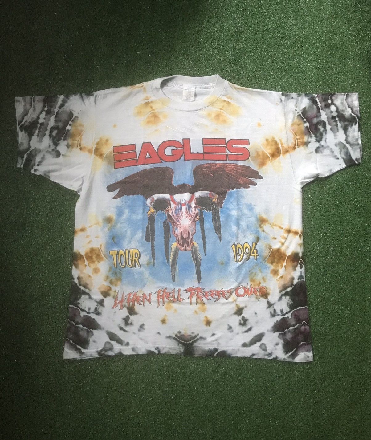 image of Band Tees x Vintage 90’S Eagles Tie Dye Band Tour Tee Shirt in Tie/Dye, Men's (Size XL)