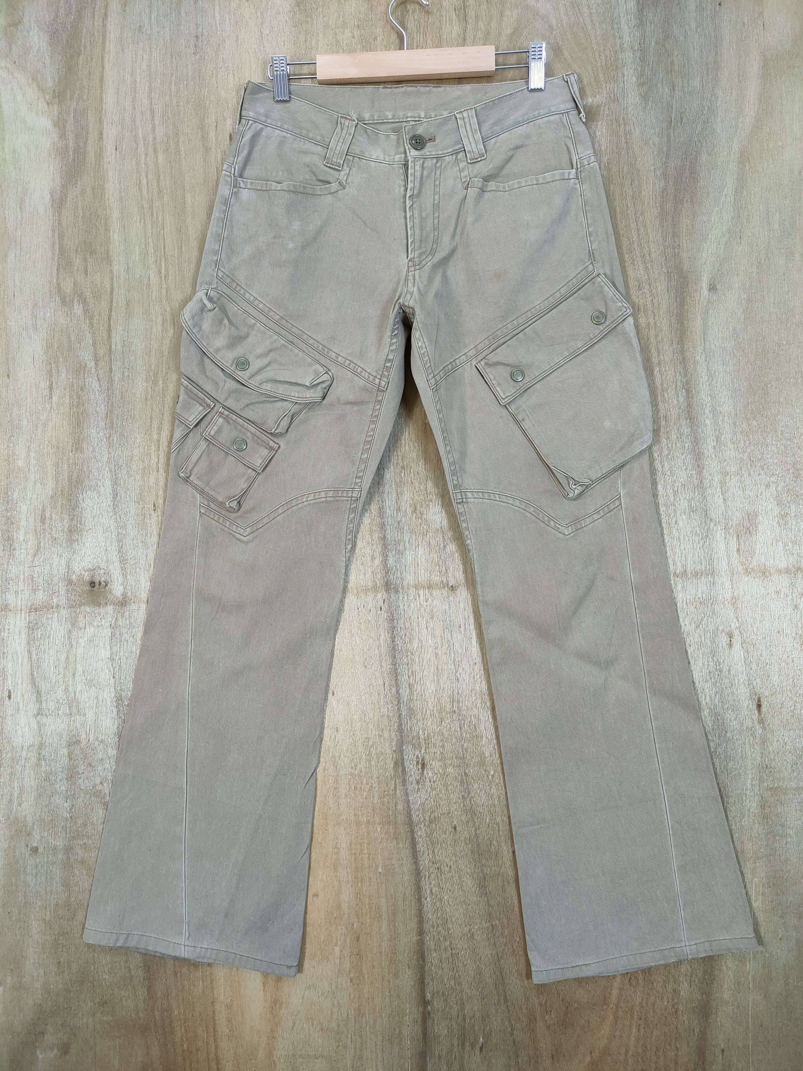 image of Vintage 291295 Homme Flare Cargo Pants Multipocket in Brown, Men's (Size 30)