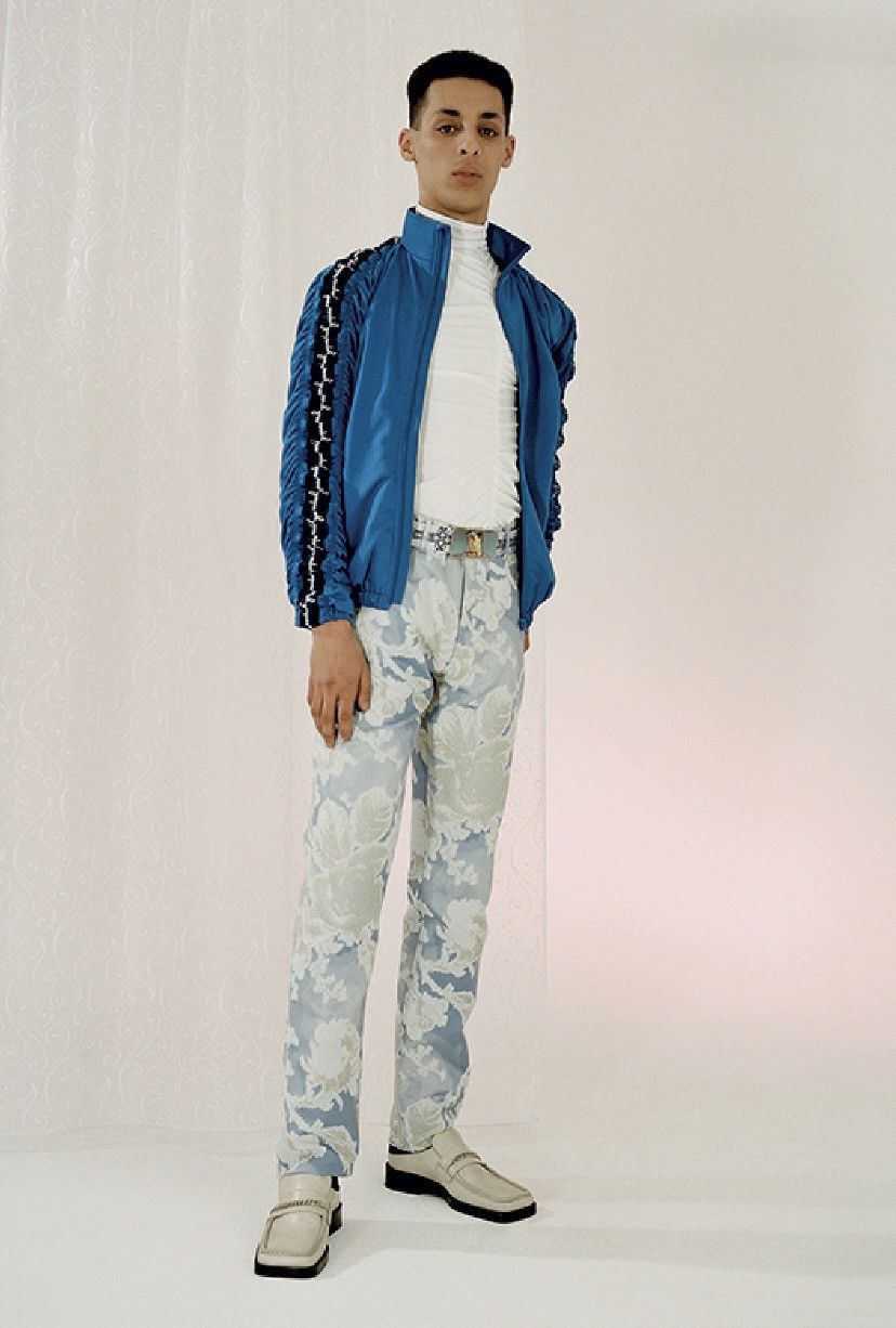 image of Martine Rose New With Tag Aw19 Stripe Ruched Track Jacket in Blue, Men's (Size Medium)