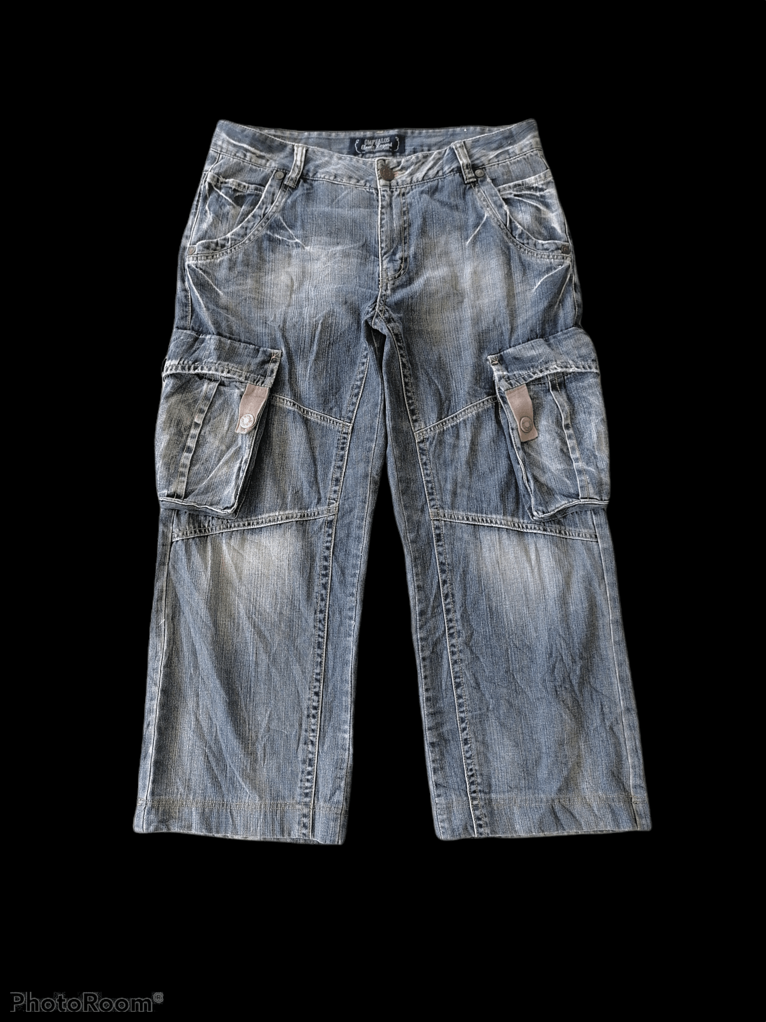 20471120 BAGGY🔥Black Faded Omphalos Baggy Cargo Denim Pants⚡⚡⚡ Size US 35 - 1 Thumbnail