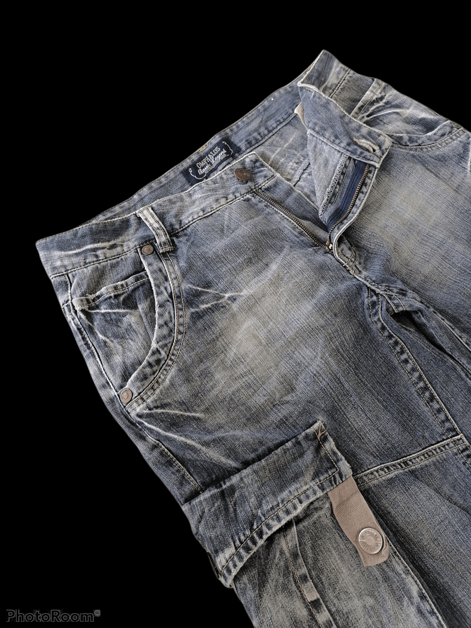 20471120 BAGGY🔥Black Faded Omphalos Baggy Cargo Denim Pants⚡⚡⚡ Size US 35 - 4 Thumbnail