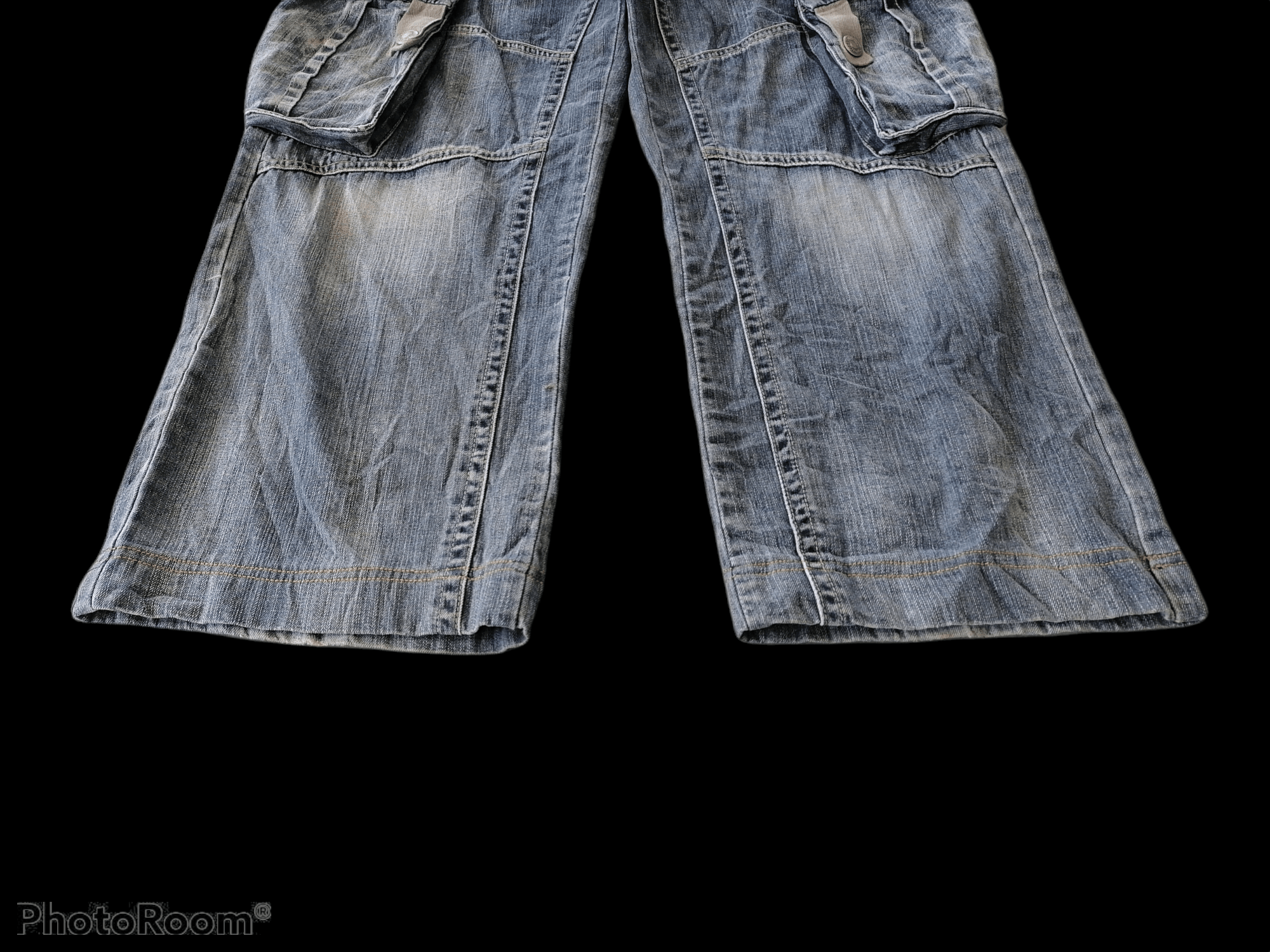 20471120 BAGGY🔥Black Faded Omphalos Baggy Cargo Denim Pants⚡⚡⚡ Size US 35 - 2 Thumbnail