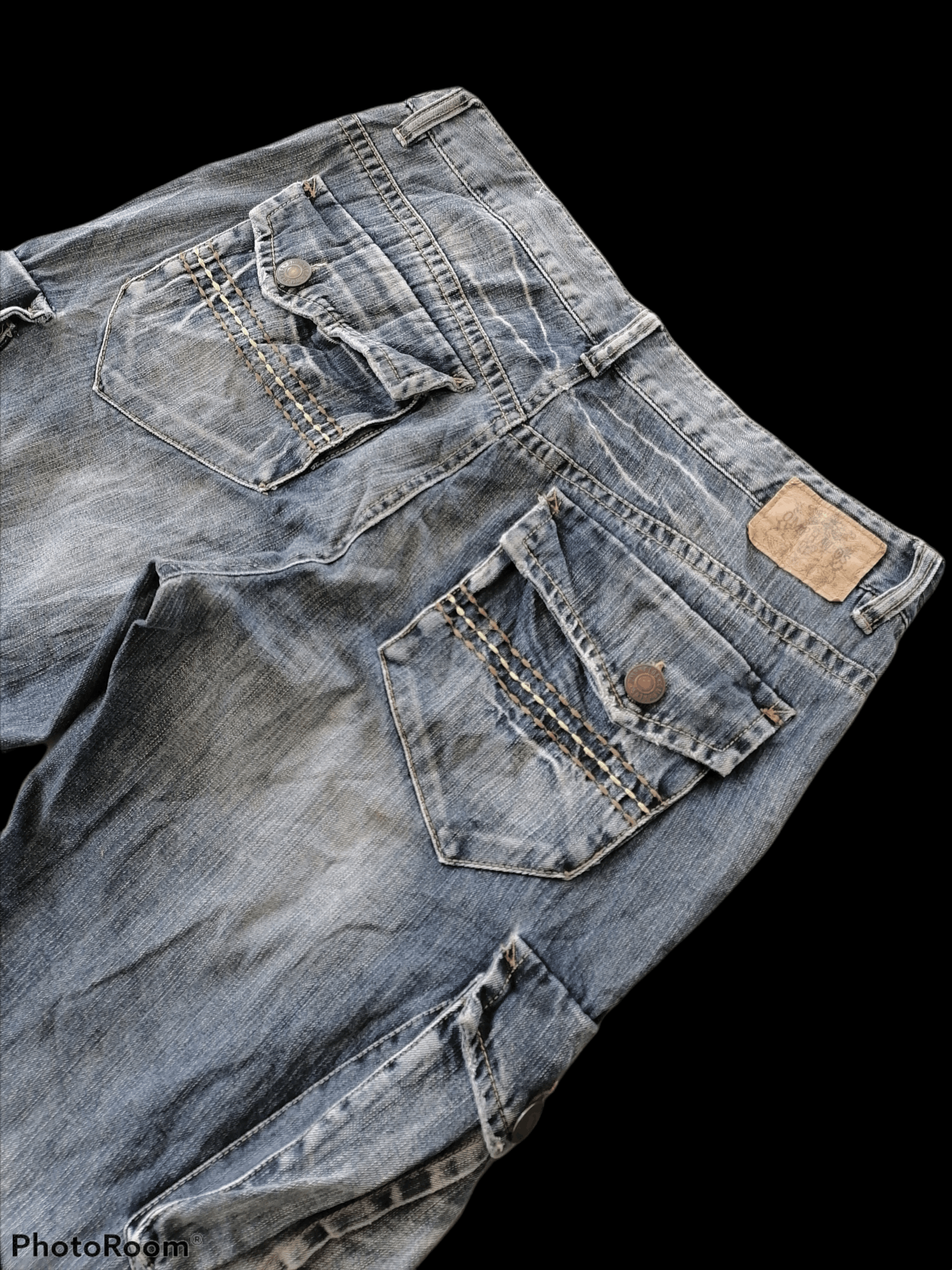 20471120 BAGGY🔥Black Faded Omphalos Baggy Cargo Denim Pants⚡⚡⚡ Size US 35 - 6 Thumbnail