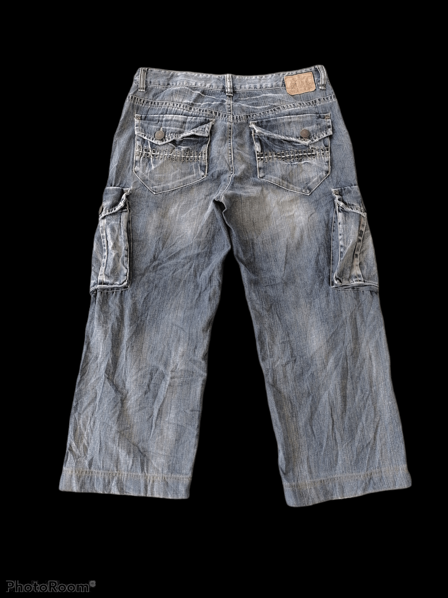 20471120 BAGGY🔥Black Faded Omphalos Baggy Cargo Denim Pants⚡⚡⚡ Size US 35 - 5 Thumbnail