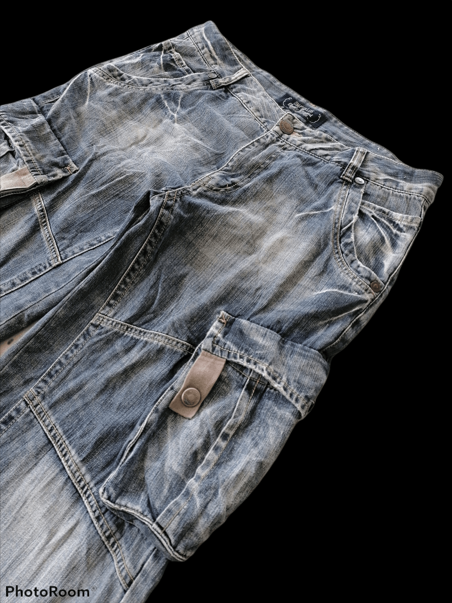 20471120 BAGGY🔥Black Faded Omphalos Baggy Cargo Denim Pants⚡⚡⚡ Size US 35 - 3 Thumbnail