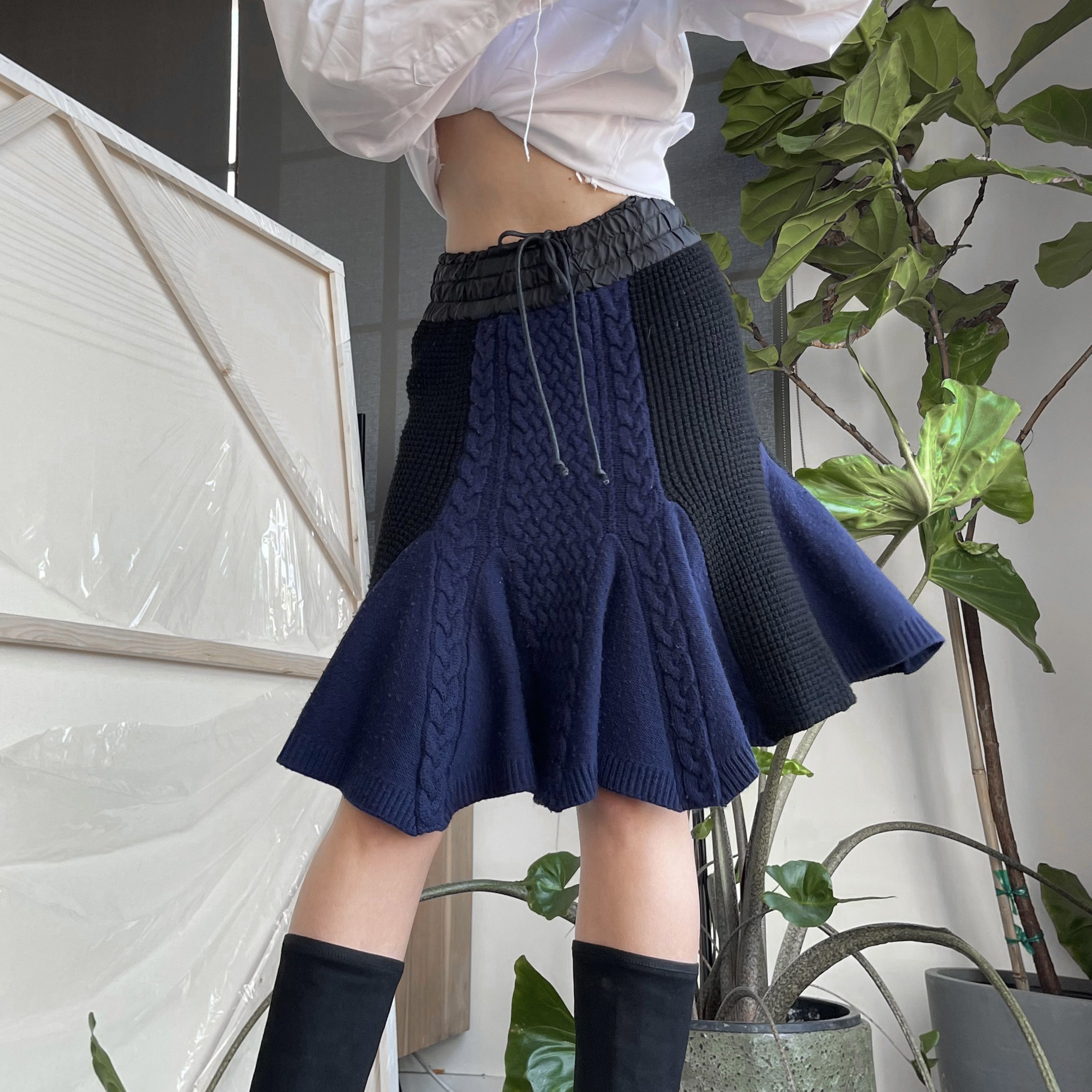image of Sacai On Hold Sakai Knit Switching Skirt in Blue, Women's (Size 26)