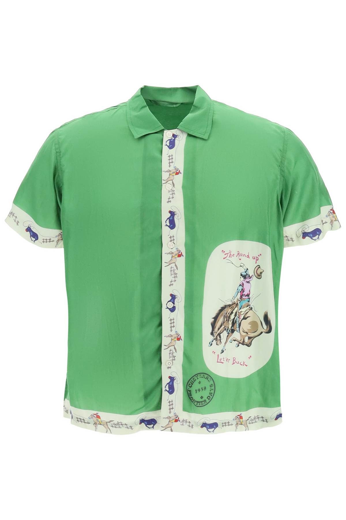 image of Bode 'round Up' Silk Shirt in Green, Men's (Size 2XL)