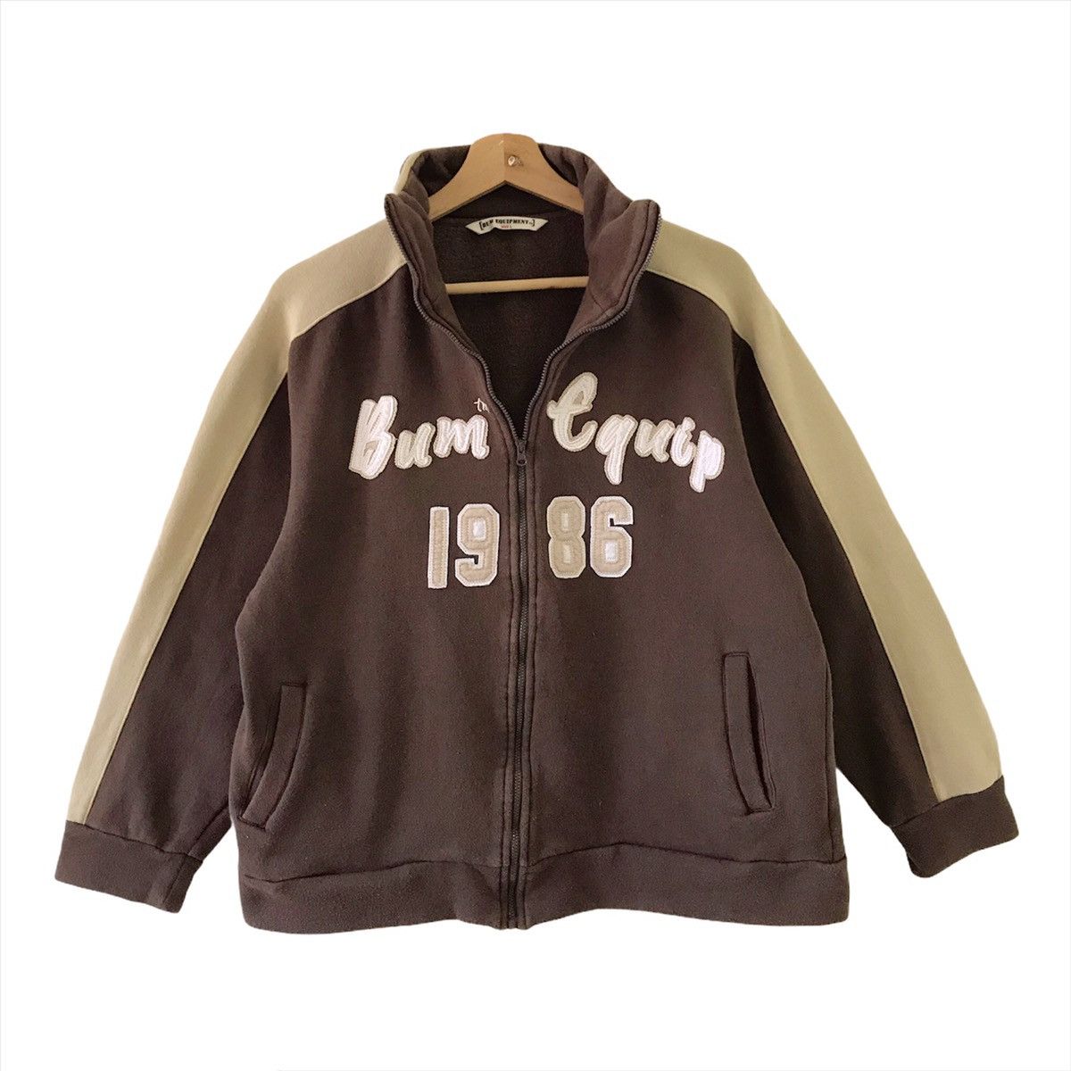 image of Archival Clothing x B U M Equipment Bum Big Logo Spellout Embroidered Sweater Size M in Beige, Men'