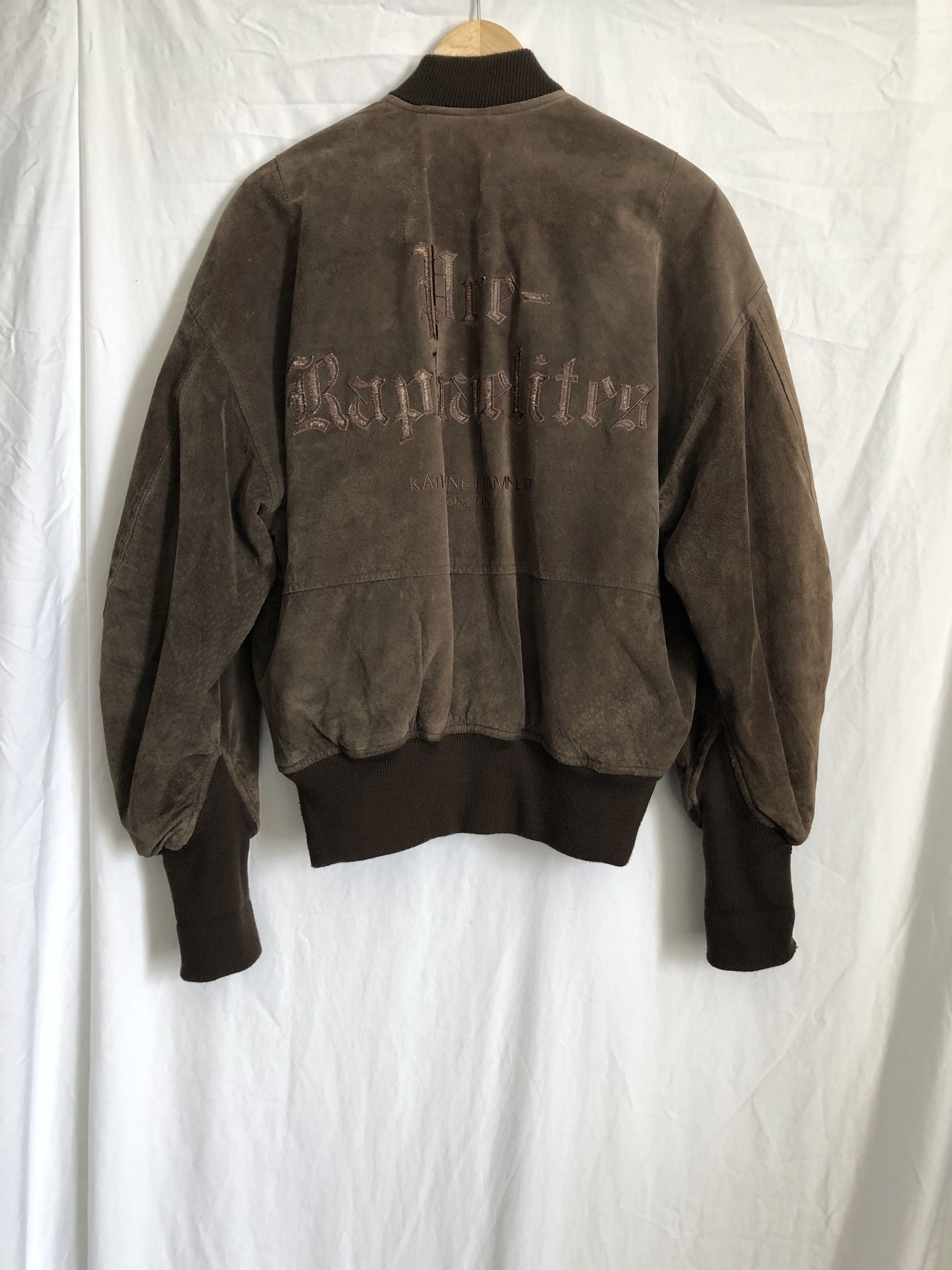 image of Katharine Hamnett London 90's ‘Pre-Raphaelites’ Pig Suede Bomber Jacket in Brown, Men's (Size Mediu