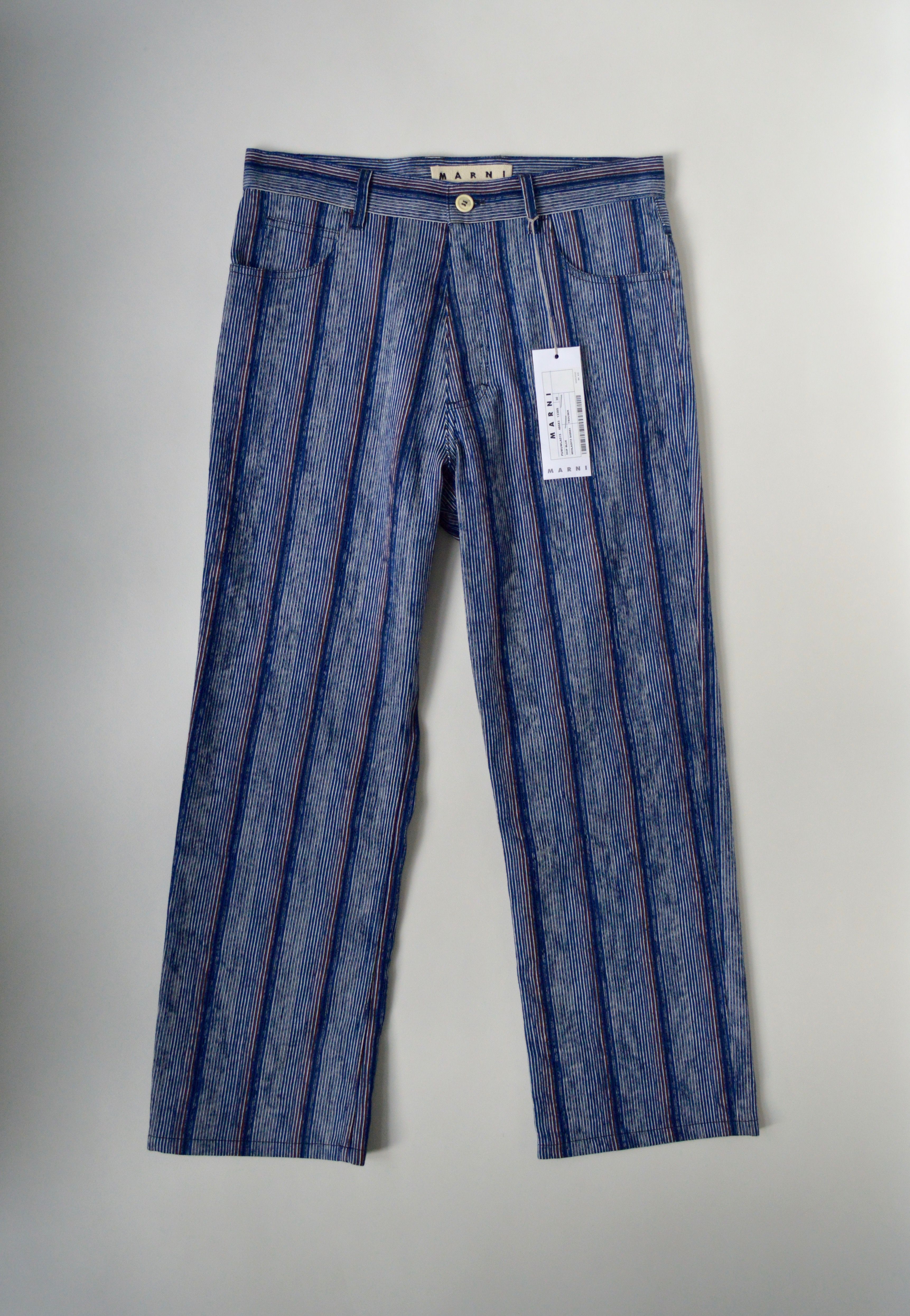 Pre-owned Marni S/s 18 Striped Weave Denim Jeans In Blue