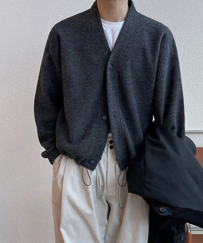 image of Vintage F/w Korean Fashion Grey 90's Cardigan Jacket Aesthetic in Dark Grey, Men's (Size Medium)