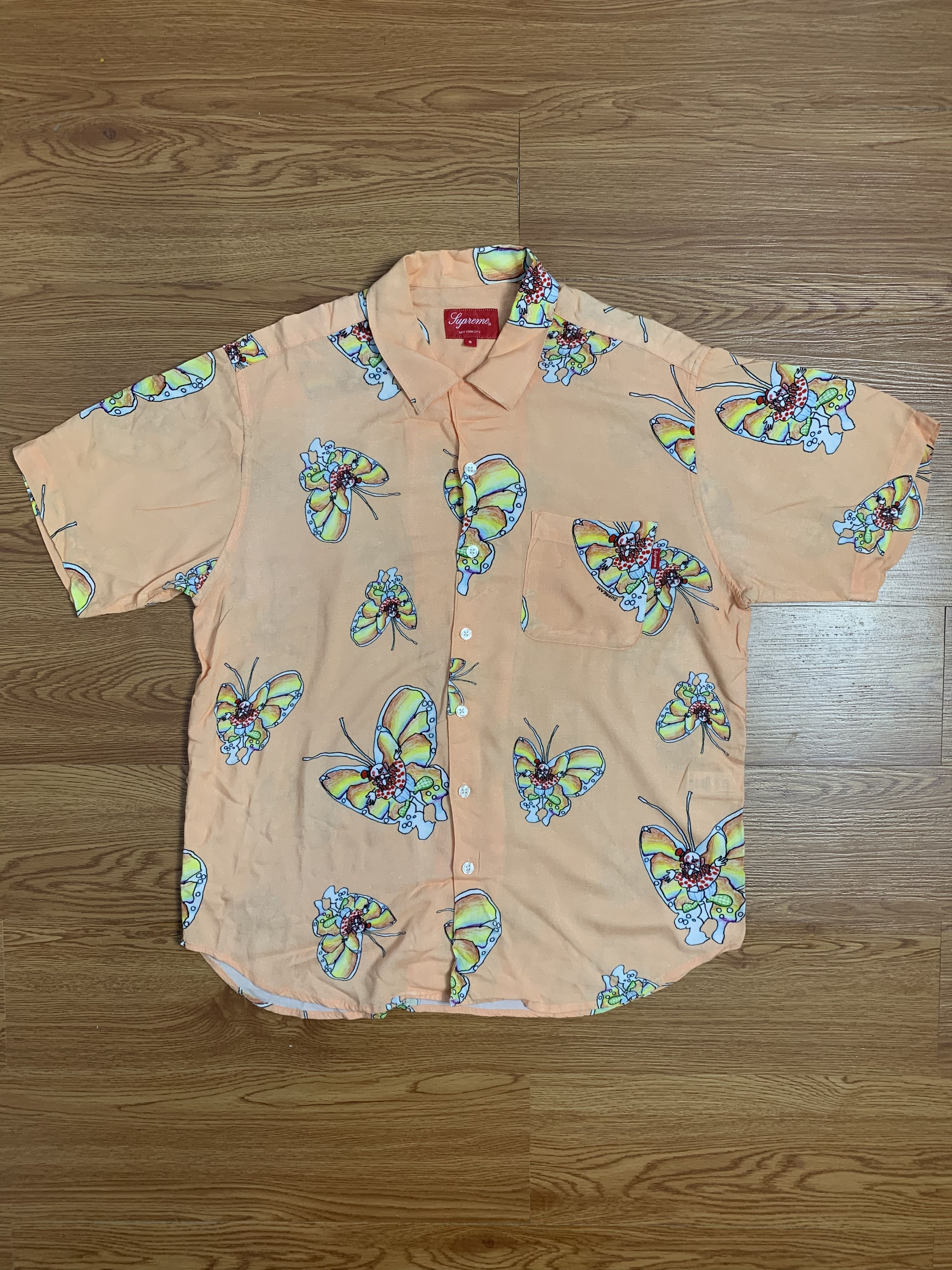 Image of Supreme Ss16 Gonz Butterfly Peach Rayon Shirt, Men's (Size Small)