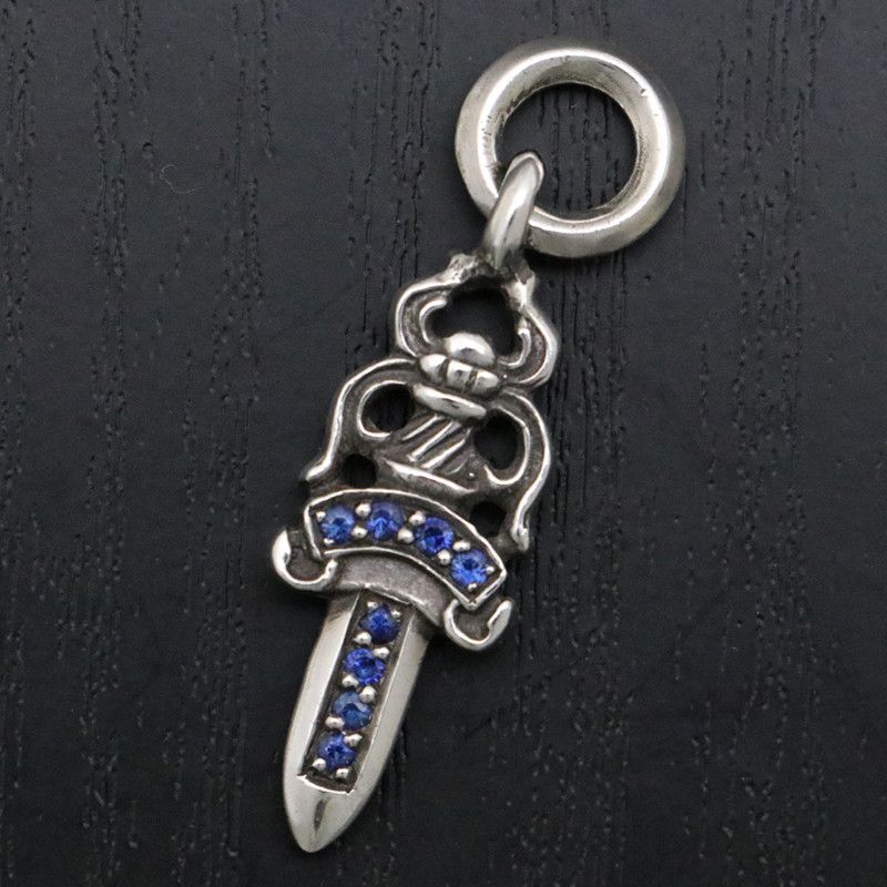 image of Chrome Hearts Sapphire Dagger Pendant in Silver, Men's