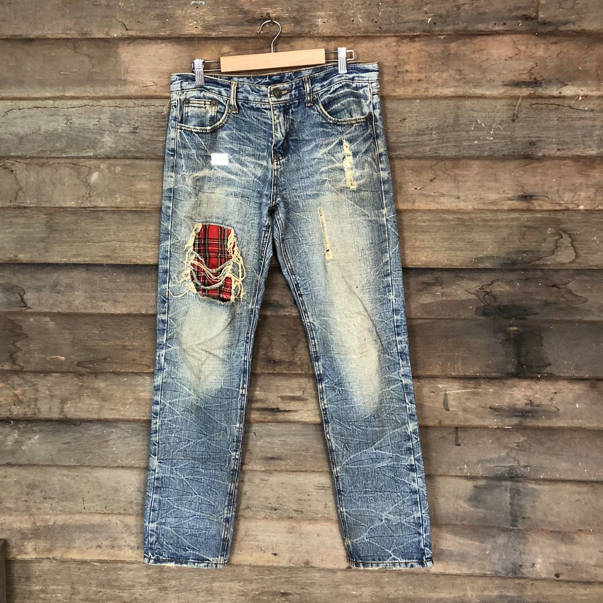 Japanese Brand Japan patchwork Blue Distressed Denim Pants #108B Size US 32 / EU 48 - 1 Thumbnail