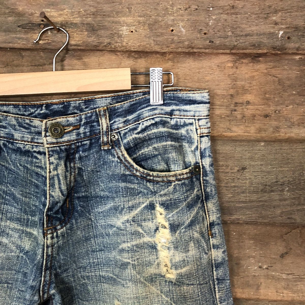 Japanese Brand Japan patchwork Blue Distressed Denim Pants #108B Size US 32 / EU 48 - 5 Thumbnail
