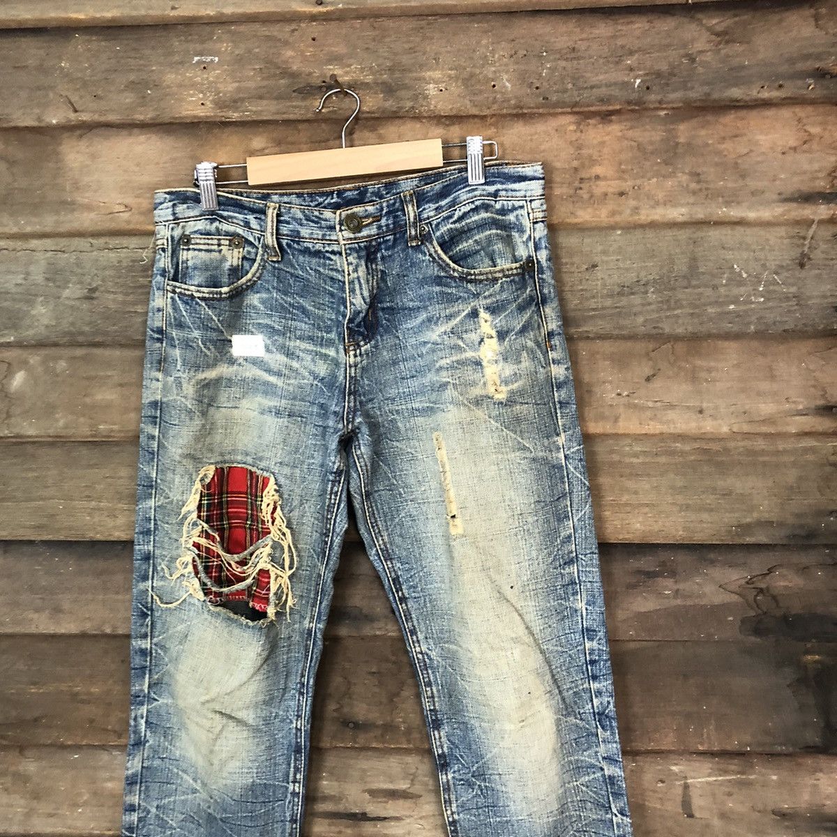 Japanese Brand Japan patchwork Blue Distressed Denim Pants #108B Size US 32 / EU 48 - 2 Thumbnail
