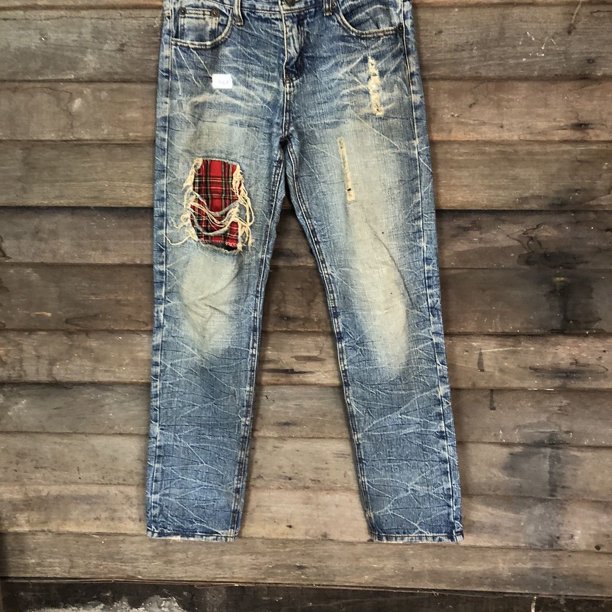 Japanese Brand Japan patchwork Blue Distressed Denim Pants #108B Size US 32 / EU 48 - 3 Thumbnail
