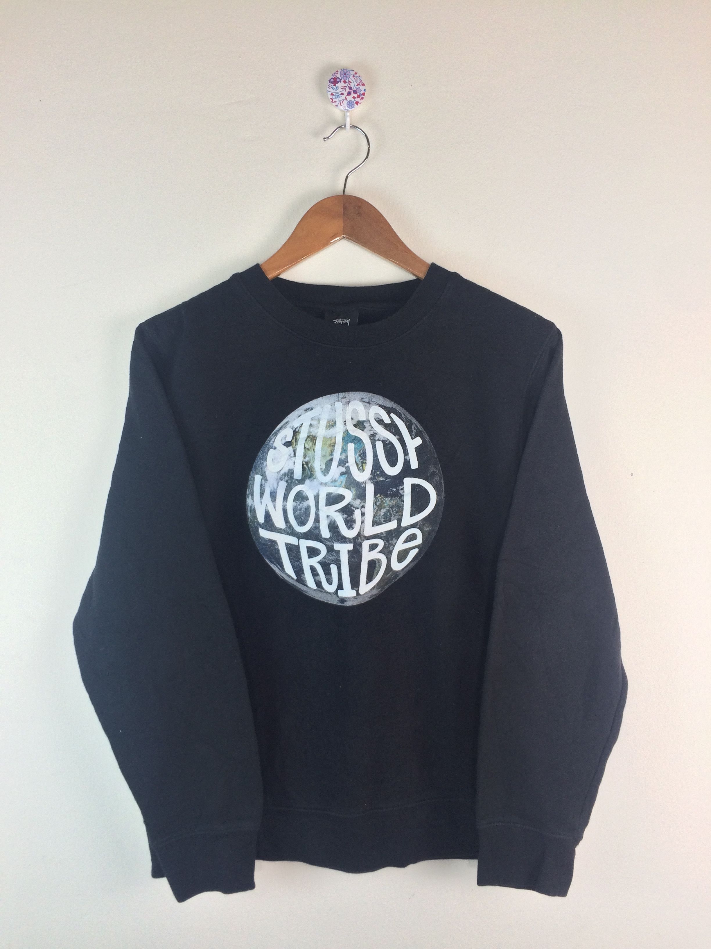 Streetwear × Stussy STUSSY WORLD TRIBE BLACK HOODIE LARGE | Grailed