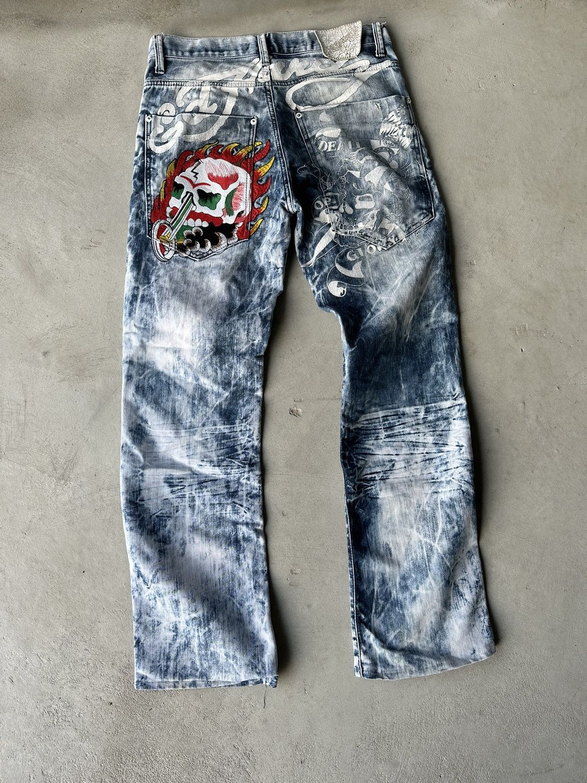 Christian Audigier × Ed Hardy × Vintage Ed Hardy By Ch. Audigier Drip Pants Print Logo Size US 31 - 1 Thumbnail