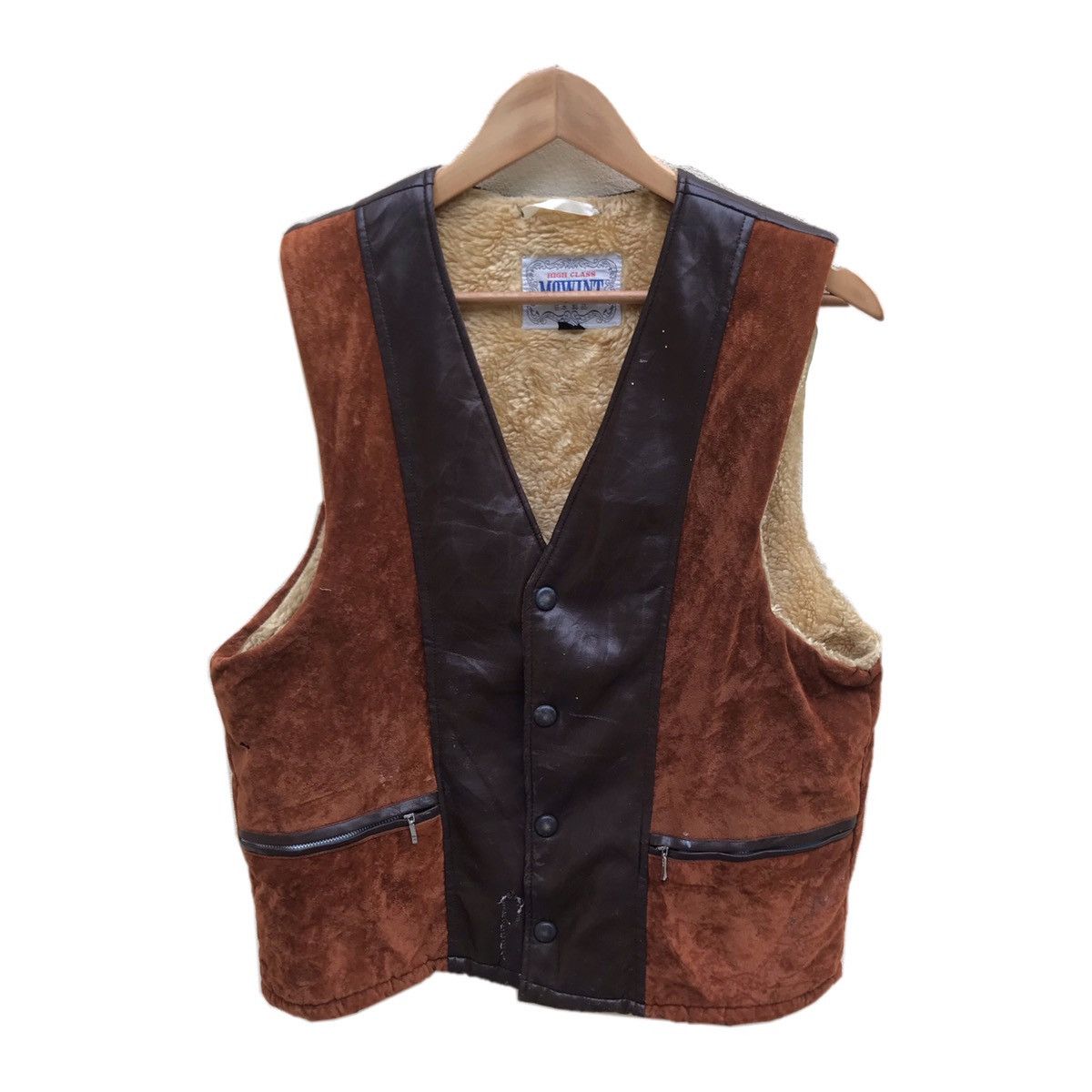 image of Mowint Sherpa Sleveless Cardigan Sheep Skins in Brown, Men's (Size Large)