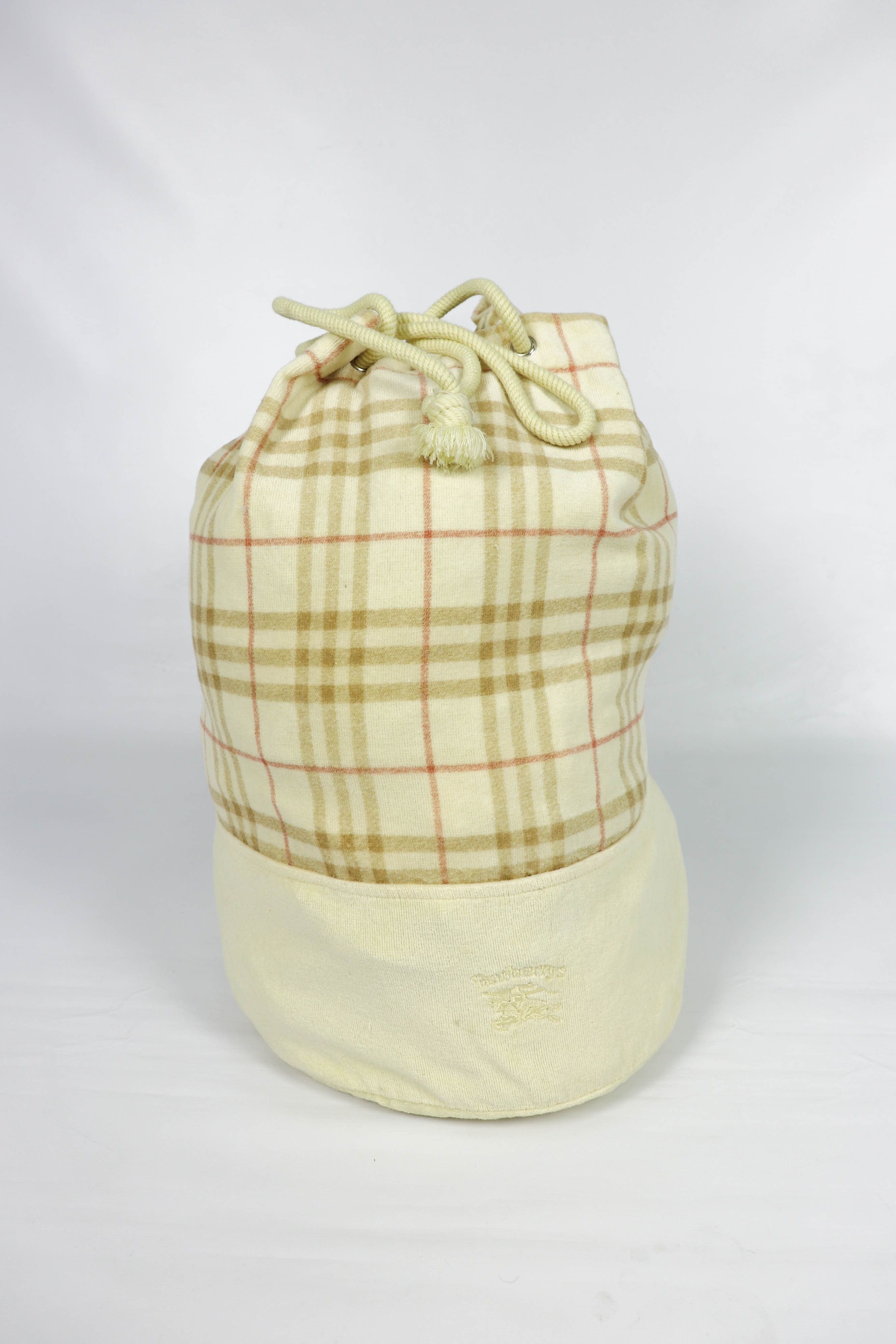 Burberrys Vintage Nova Check Duffle Drawstring Sling Bag in Beige, Men's