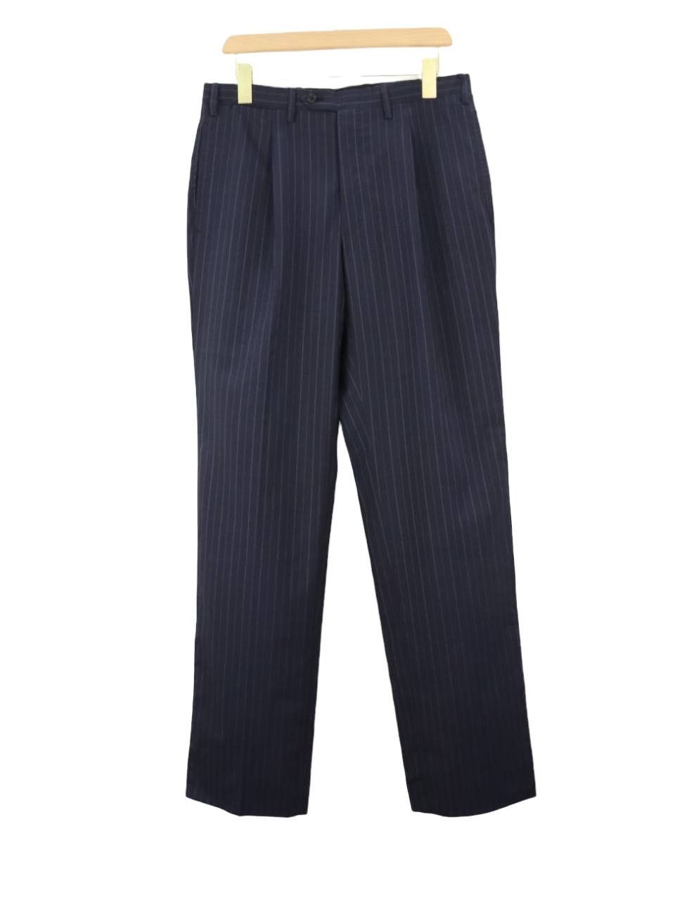 image of Kiton Napoli Pinstripe Slacks in Dark Blue, Men's (Size 32)