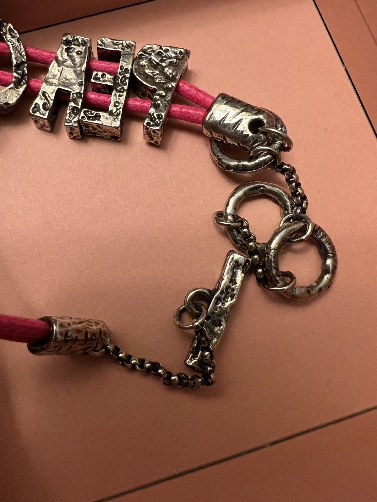 Acne Studios $290 NEW ACNE STUDIOS Pink & Silver Peace Bracelet Italy Size ONE SIZE - 2 Thumbnail