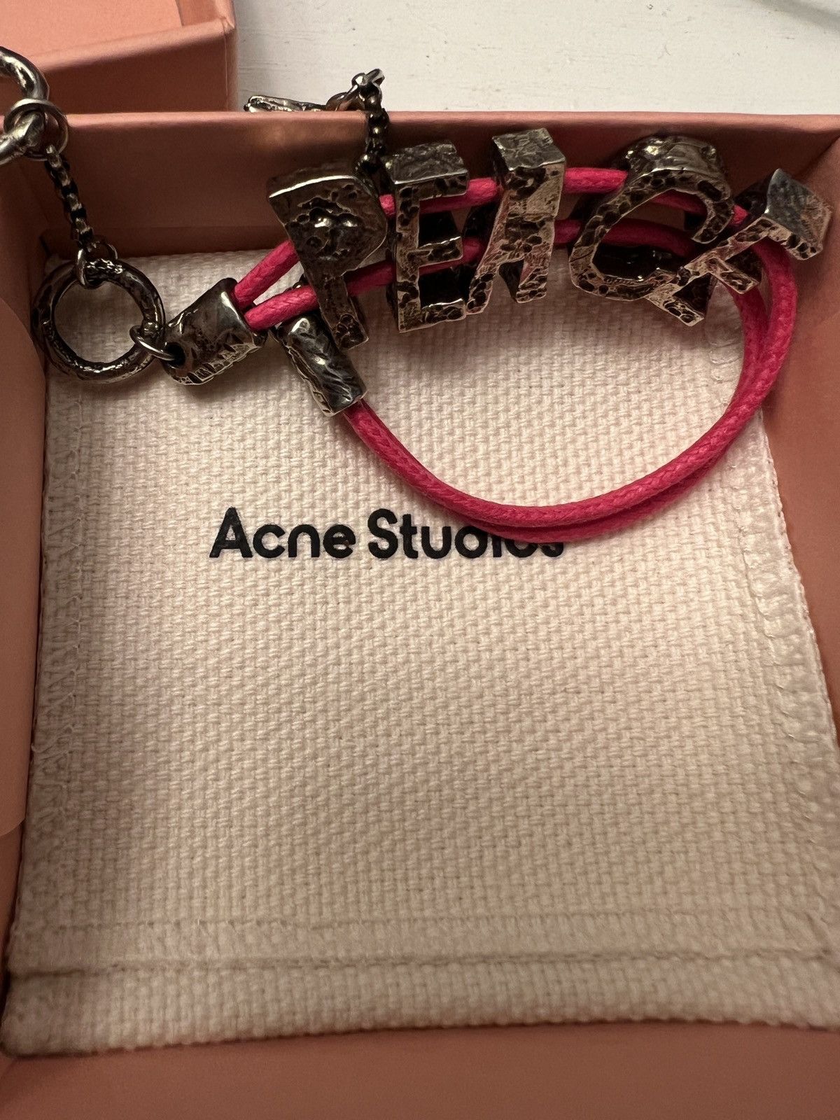 Acne Studios $290 NEW ACNE STUDIOS Pink & Silver Peace Bracelet Italy Size ONE SIZE - 3 Thumbnail