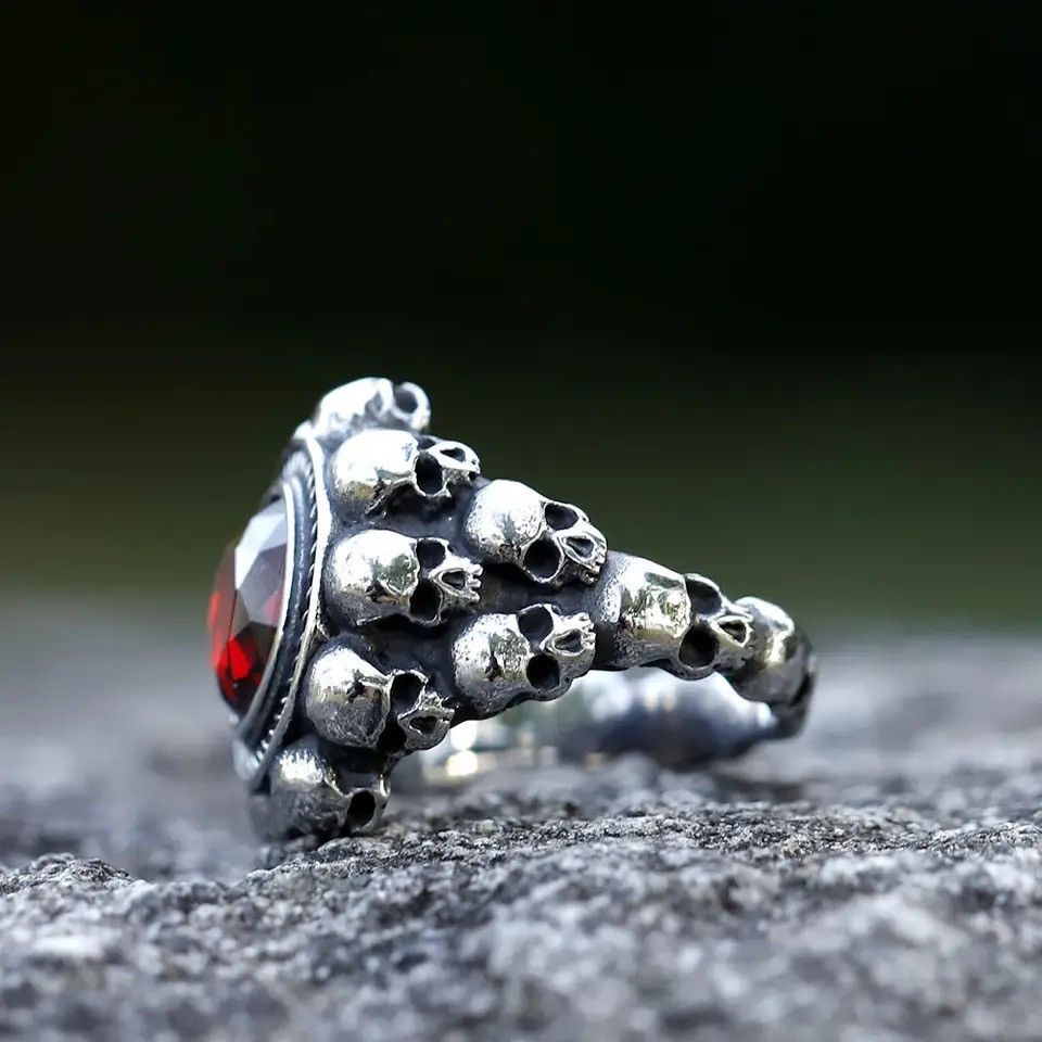 Jewelry Skull Head witth Red Zircon Ring Size ONE SIZE - 4 Thumbnail