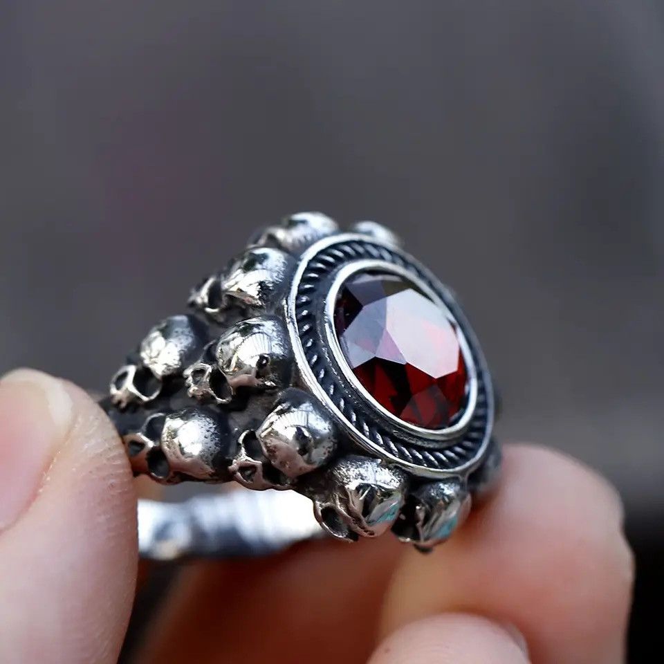 Jewelry Skull Head witth Red Zircon Ring Size ONE SIZE - 1 Thumbnail