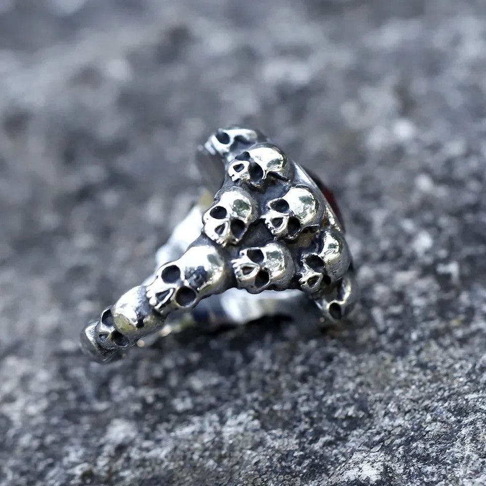 Jewelry Skull Head witth Red Zircon Ring Size ONE SIZE - 3 Thumbnail