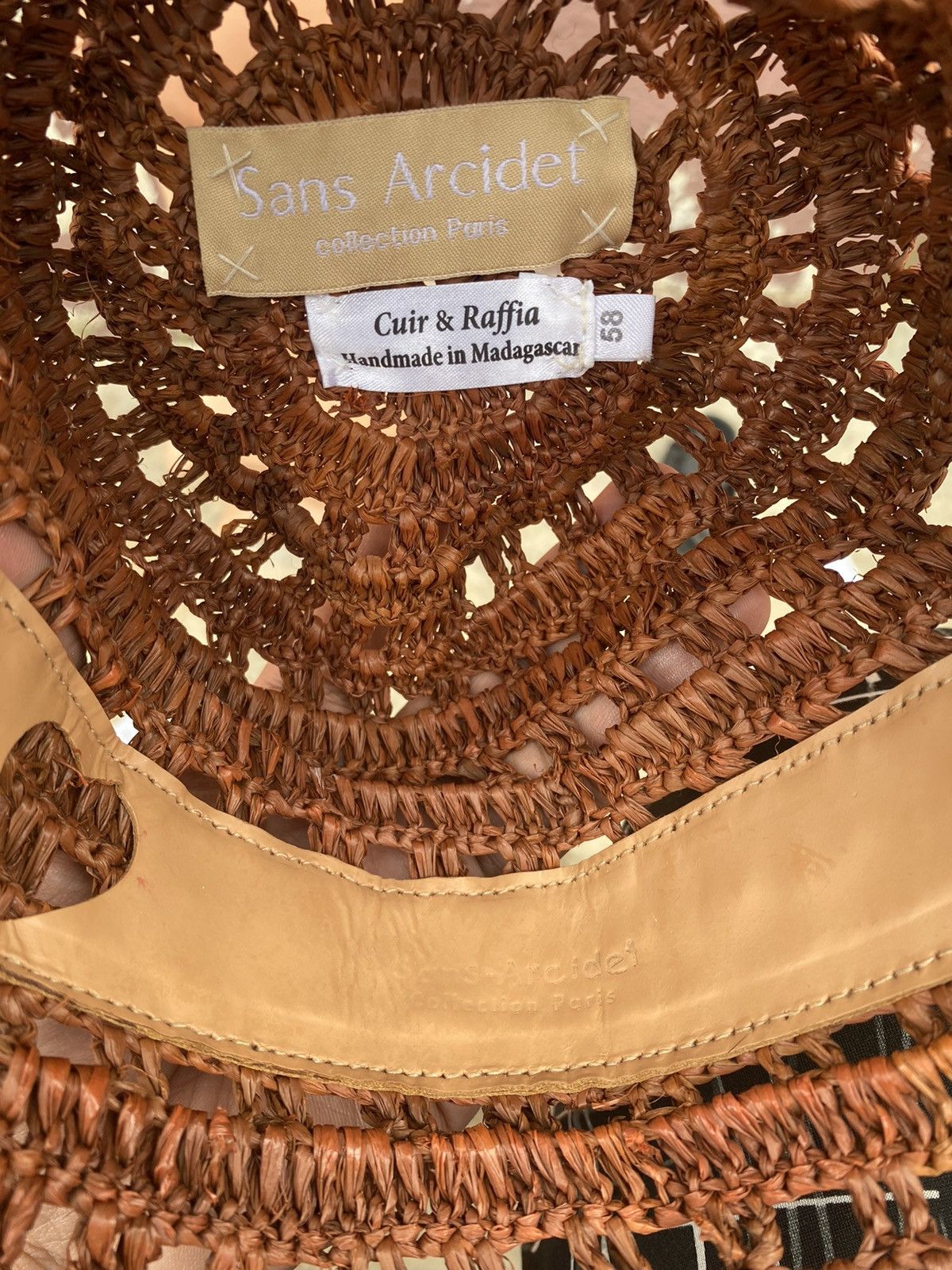 Designer San Arcidet Collection Paris Cuir & Raffia Hat Size ONE SIZE - 6 Thumbnail