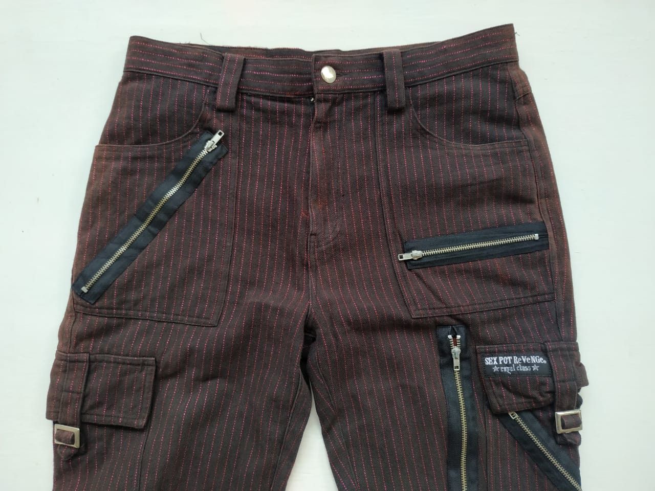 Japanese Brand Sexpot Revenge Red-shining Pinstripe Bondage Pants Size US 30 / EU 46 - 4 Thumbnail