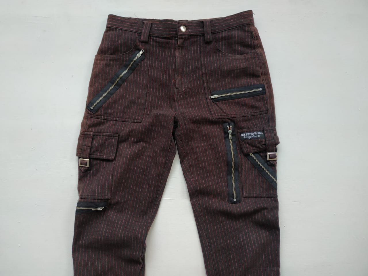 Japanese Brand Sexpot Revenge Red-shining Pinstripe Bondage Pants Size US 30 / EU 46 - 6 Thumbnail