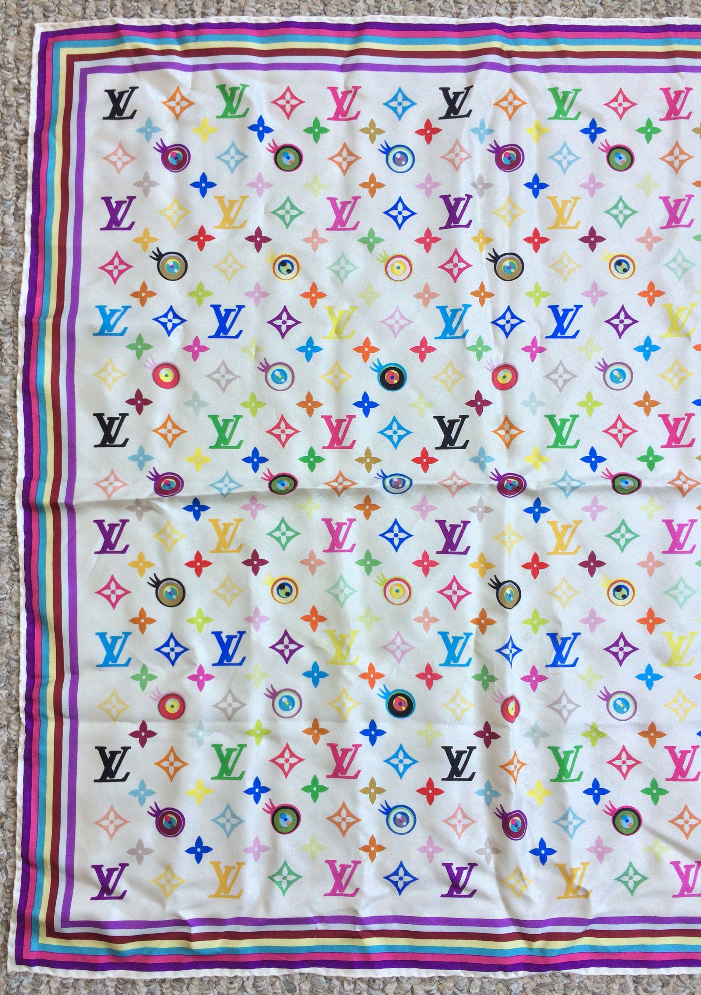 Louis Vuitton S/S 2003 Vuitton Murakami Multicolor Monogram Silk Scarf Size ONE SIZE - 2 Thumbnail