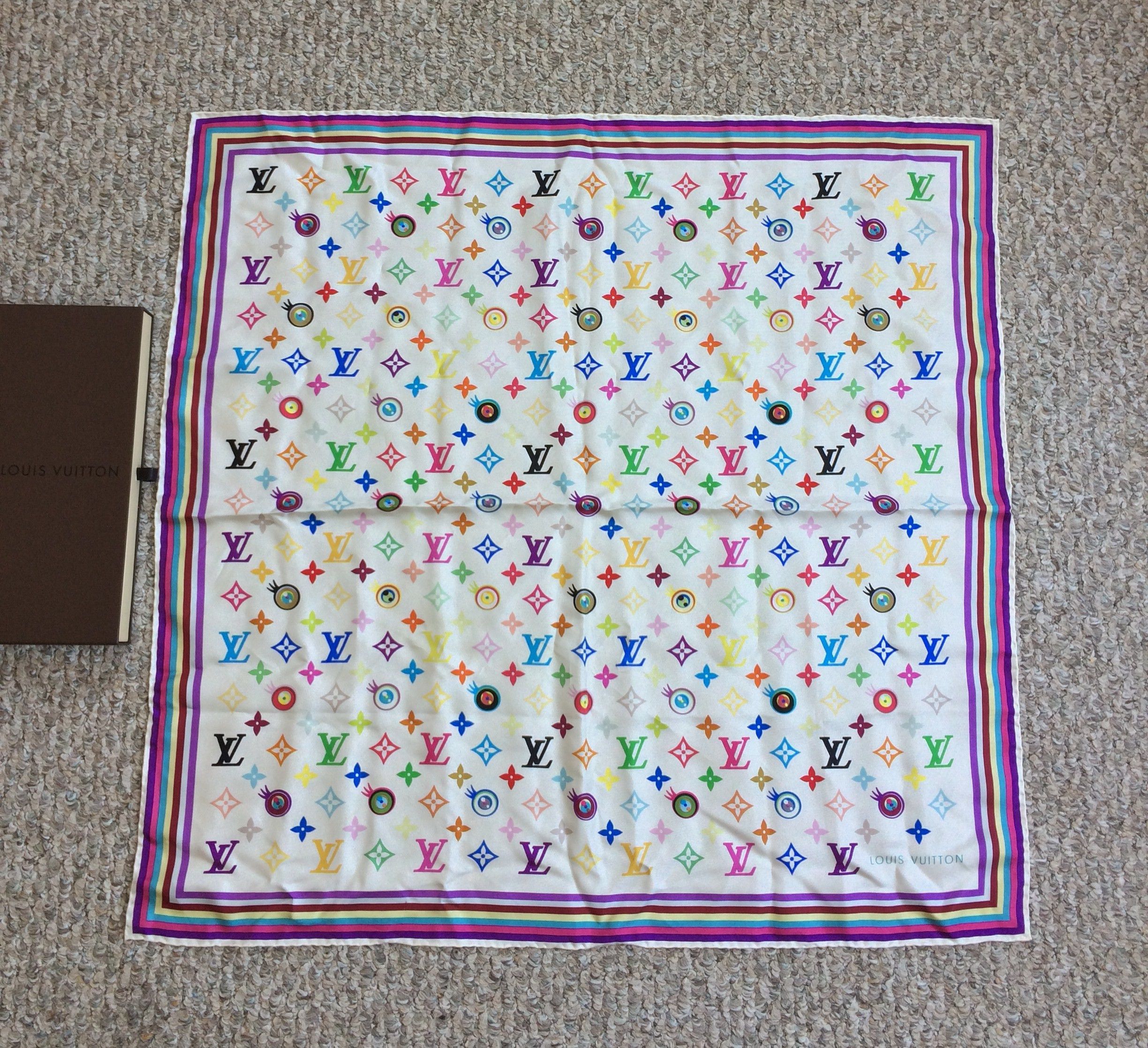 image of Louis Vuitton S/s 2003 Vuitton Murakami Multicolor Monogram Silk Scarf, Men's