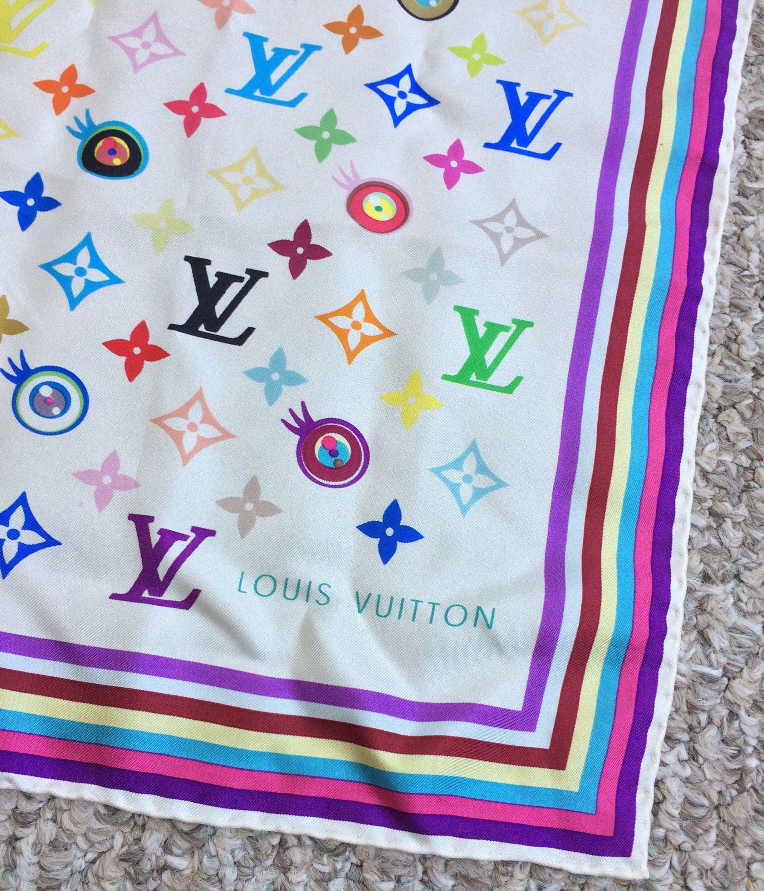 Louis Vuitton S/S 2003 Vuitton Murakami Multicolor Monogram Silk Scarf Size ONE SIZE - 4 Thumbnail
