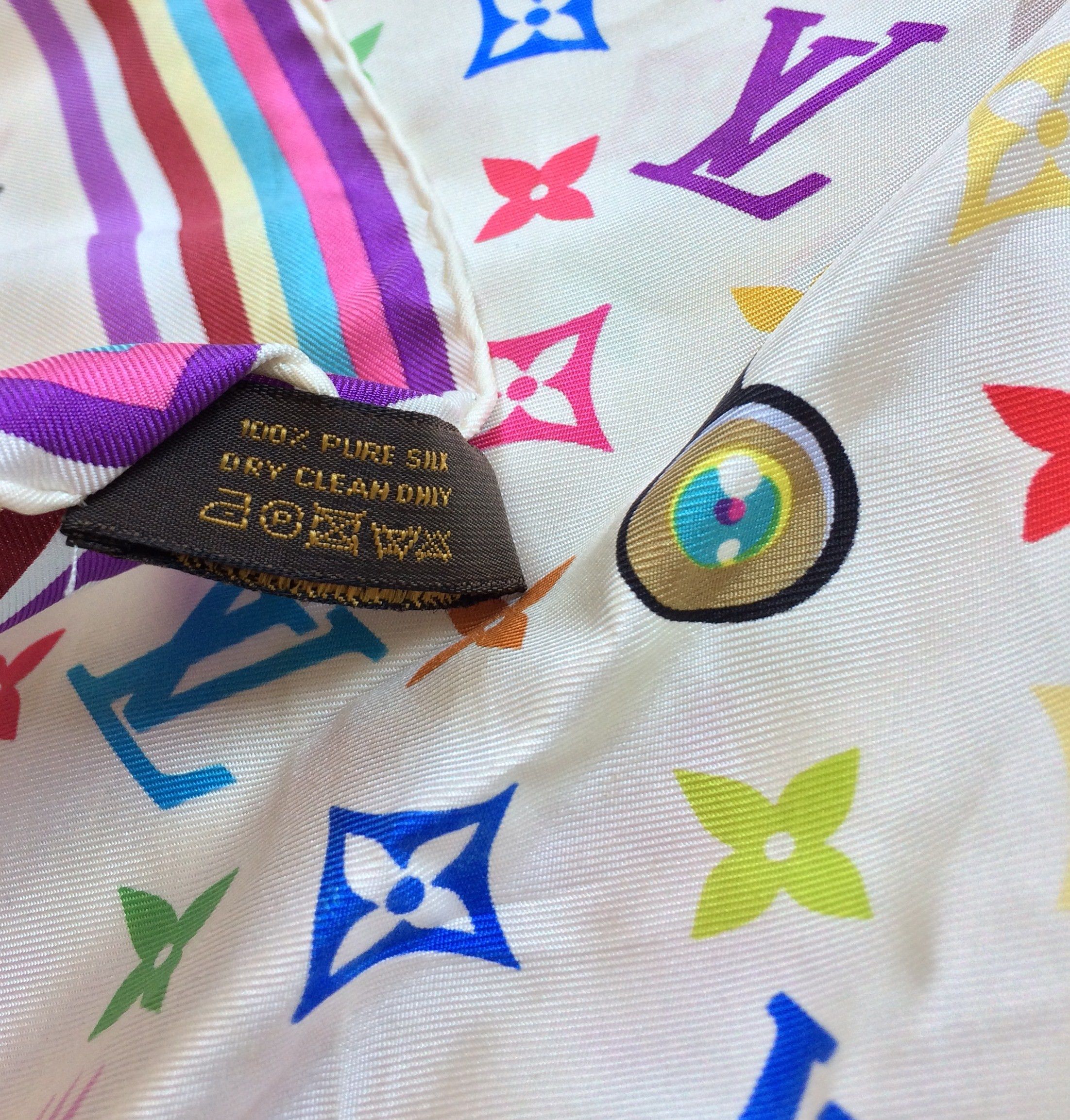 Louis Vuitton S/S 2003 Vuitton Murakami Multicolor Monogram Silk Scarf Size ONE SIZE - 8 Thumbnail