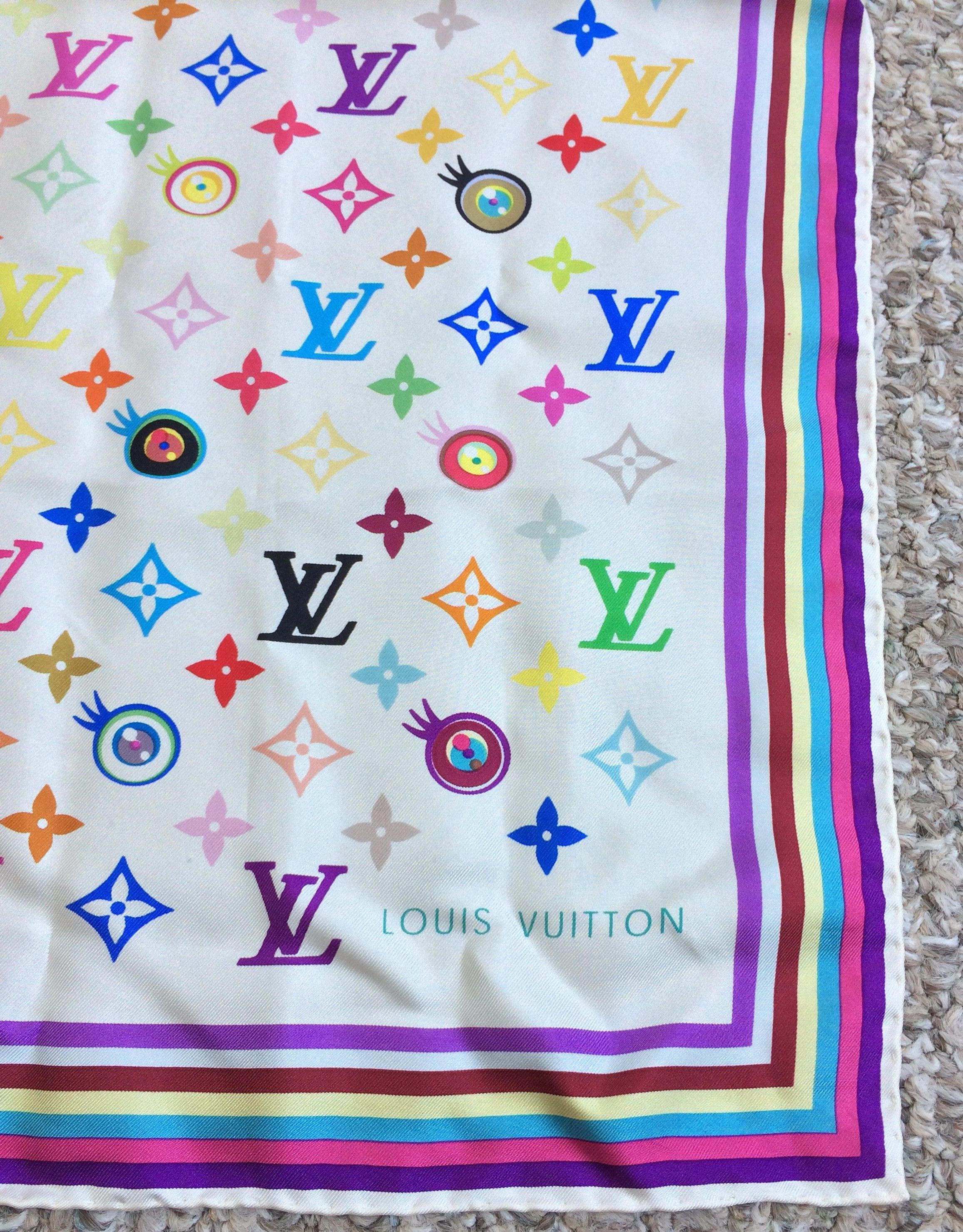 Louis Vuitton S/S 2003 Vuitton Murakami Multicolor Monogram Silk Scarf Size ONE SIZE - 5 Thumbnail