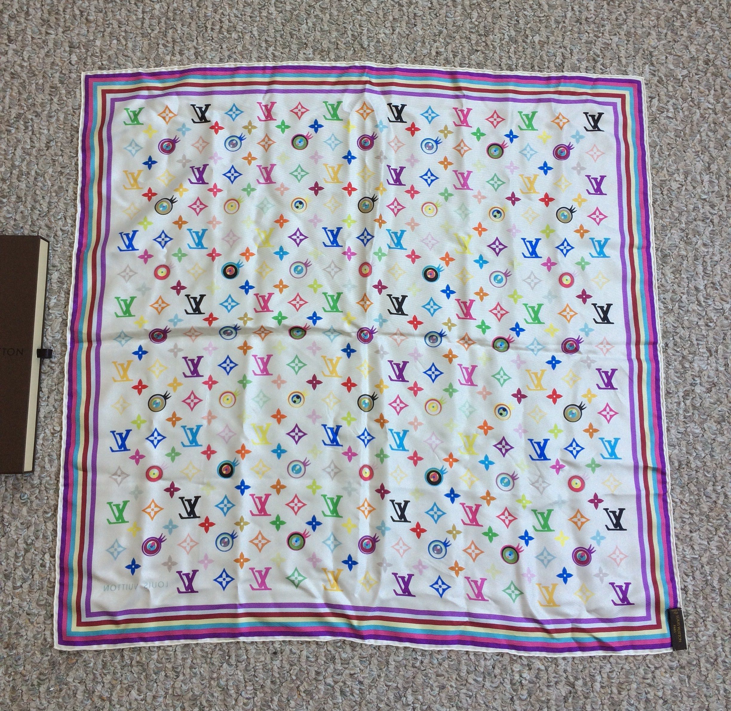Louis Vuitton S/S 2003 Vuitton Murakami Multicolor Monogram Silk Scarf Size ONE SIZE - 6 Thumbnail
