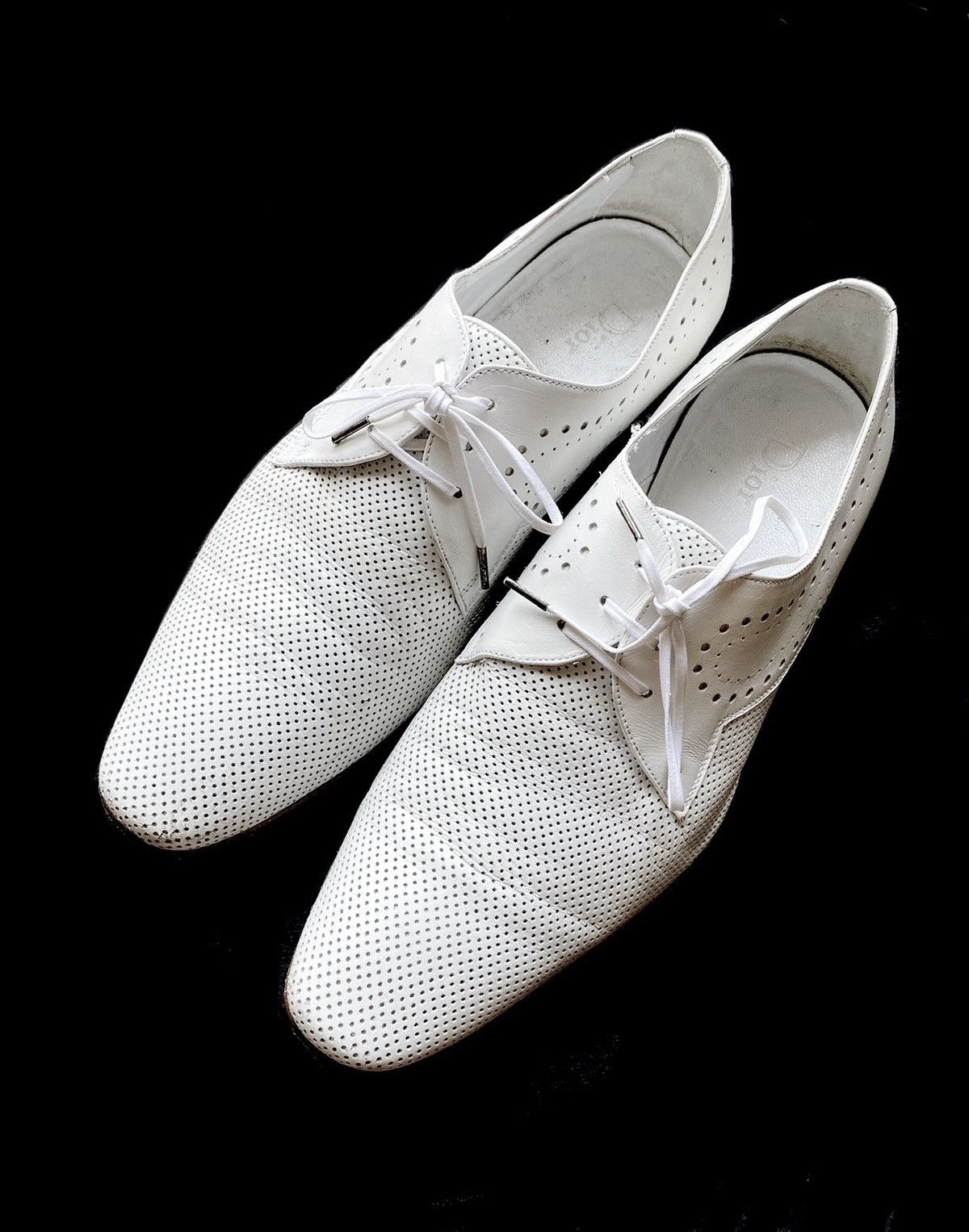 image of Dior Homme 2008 Perforated Laser Cut White Derby Shoes, Men's (Size 10)