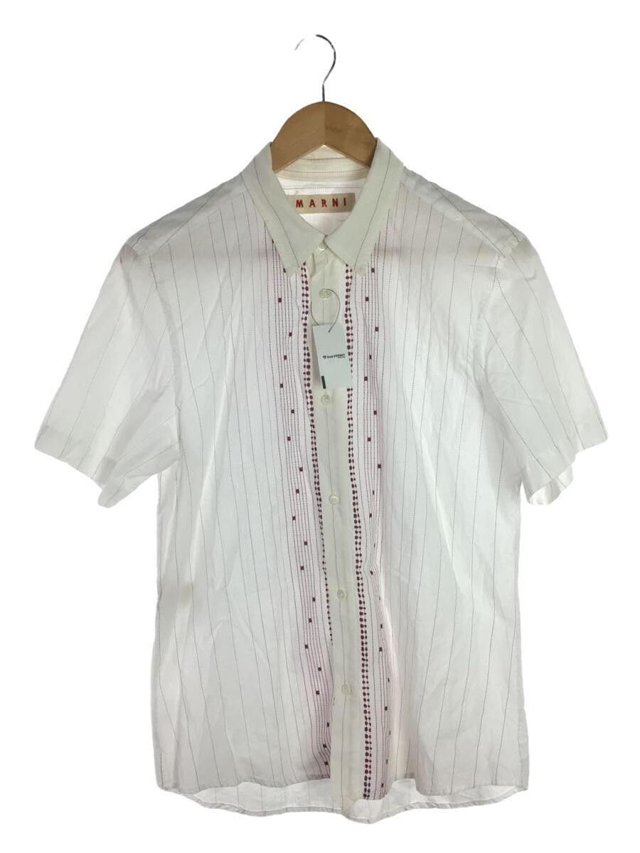 image of Marni Contrast Stitch Short Sleeve Button Shirt in White, Men's (Size Small)