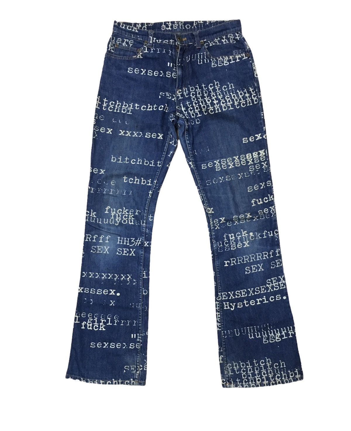 Archival Clothing Hysteric Glamour SEX BITCH GIRL jeans fullprint | Grailed