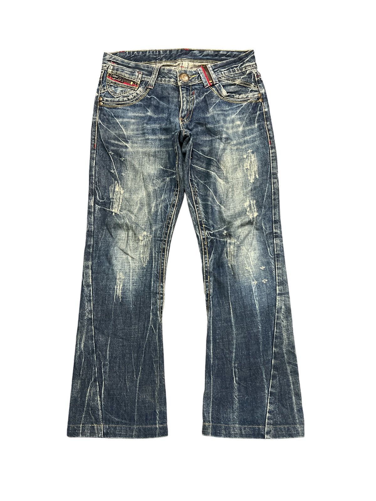 image of Vintage Flaredbridge Distressed Twist Denim Pants in Blue, Men's (Size 31)