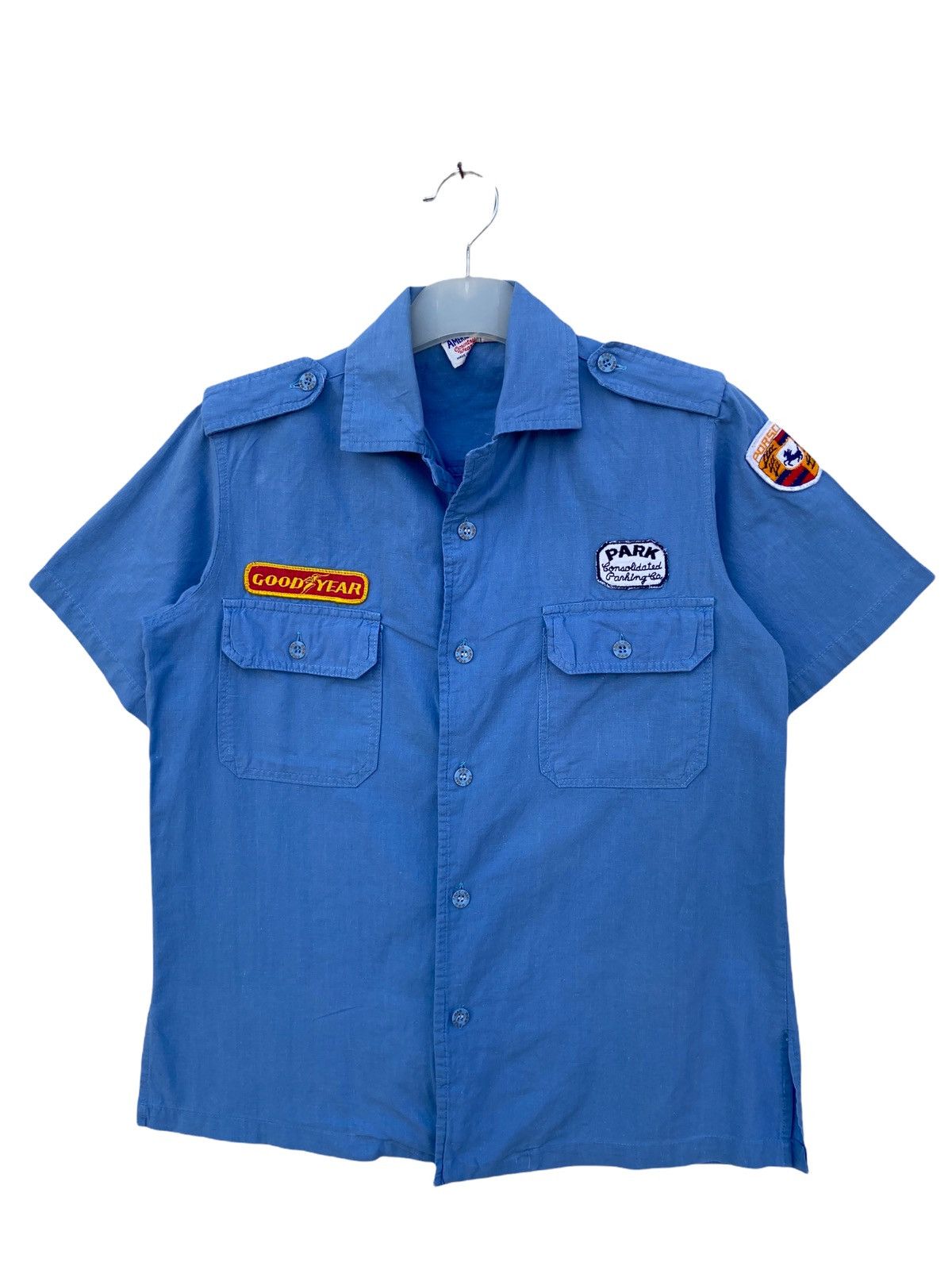 image of Vintage Good Year Chambray Shirt in Blue, Men's (Size Small)