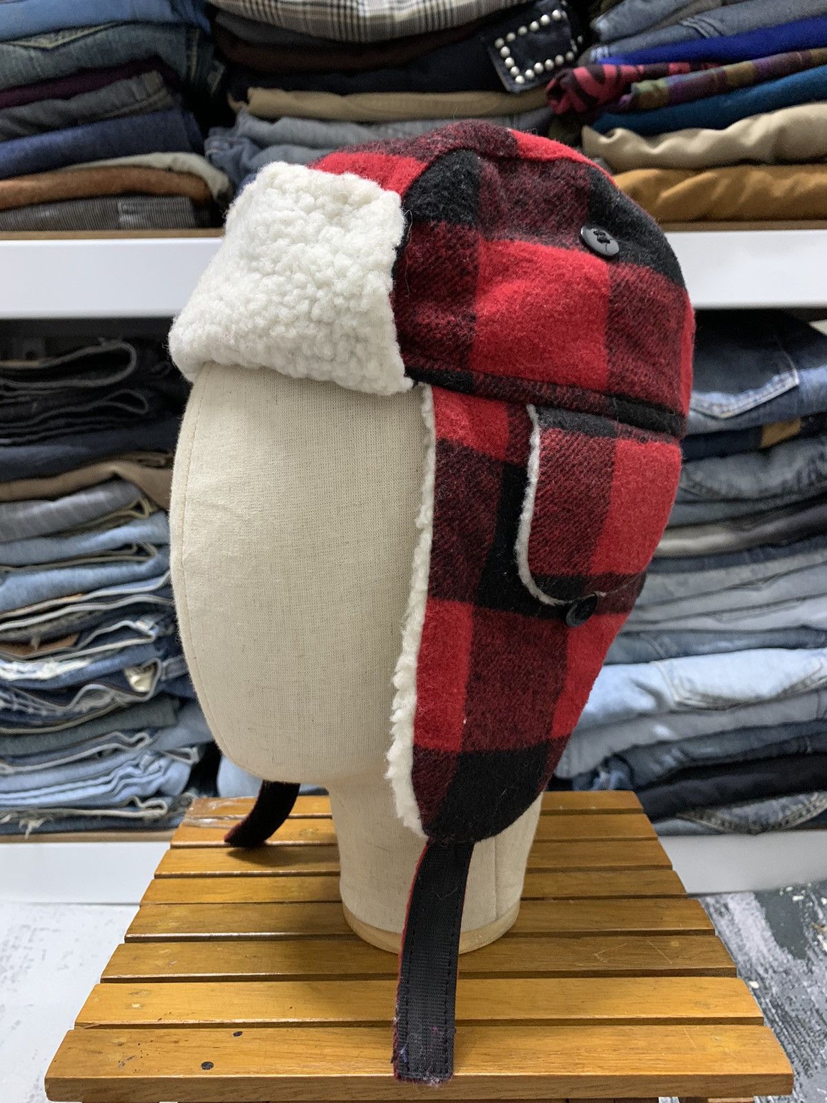 Joe Fresh Plaid Red Vintage Sherpa Trapper Hat